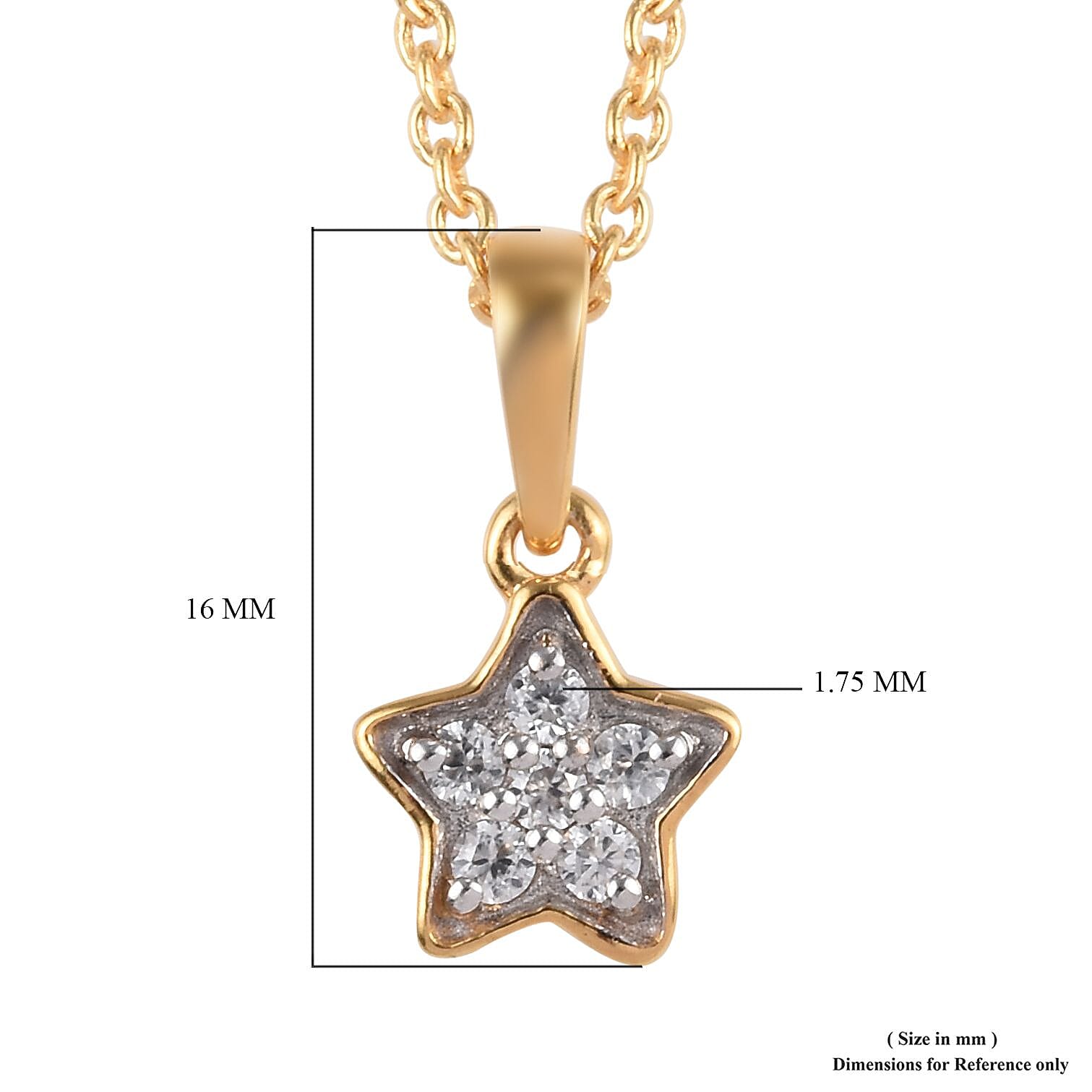 2 Piece Set Zircon Star Pendant for Kids with 20 Inch Chain and Stud Earrings in Gold Plated Sterling Silver