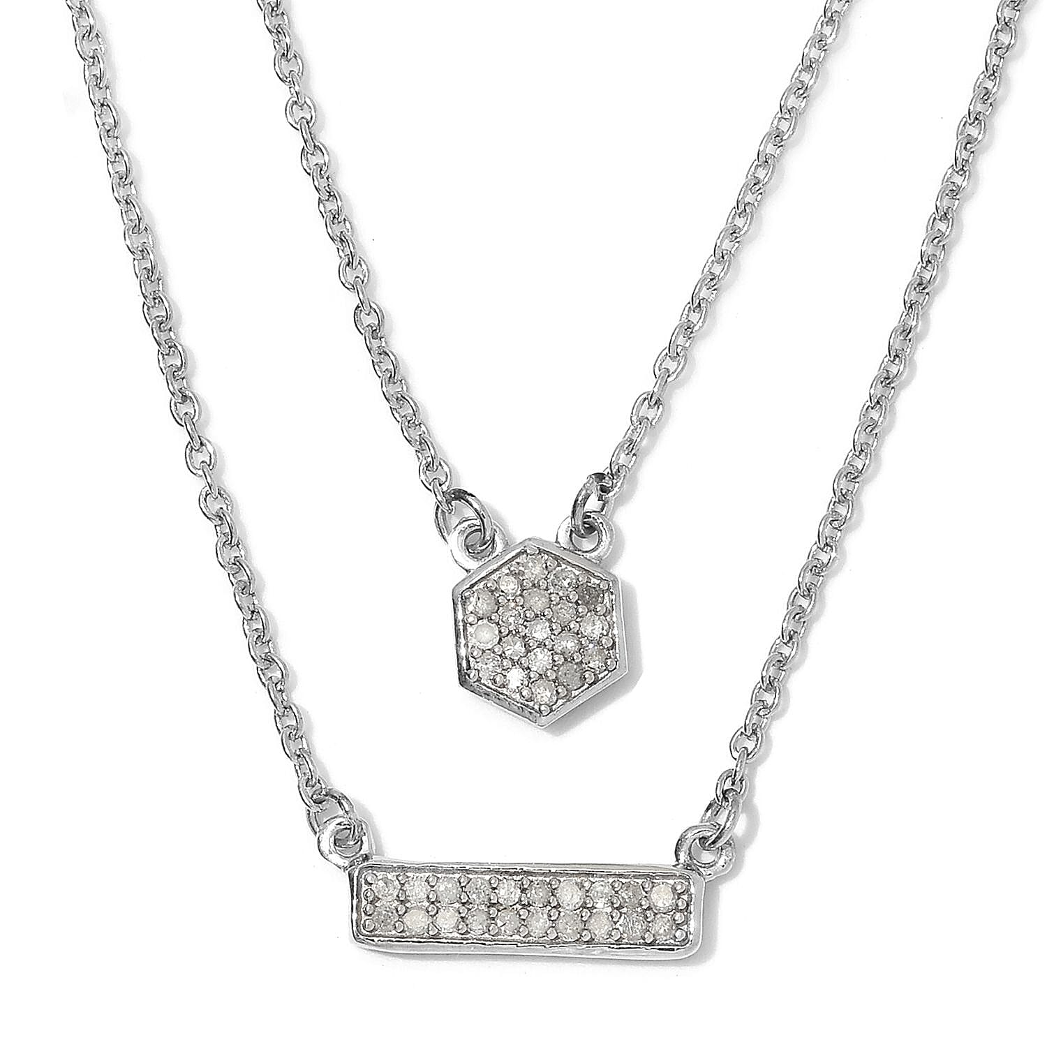 Diamond Necklace (Size 18) in Platinum Overlay Sterling Silver 0.23 Ct, Silver wt 6.14 Gms