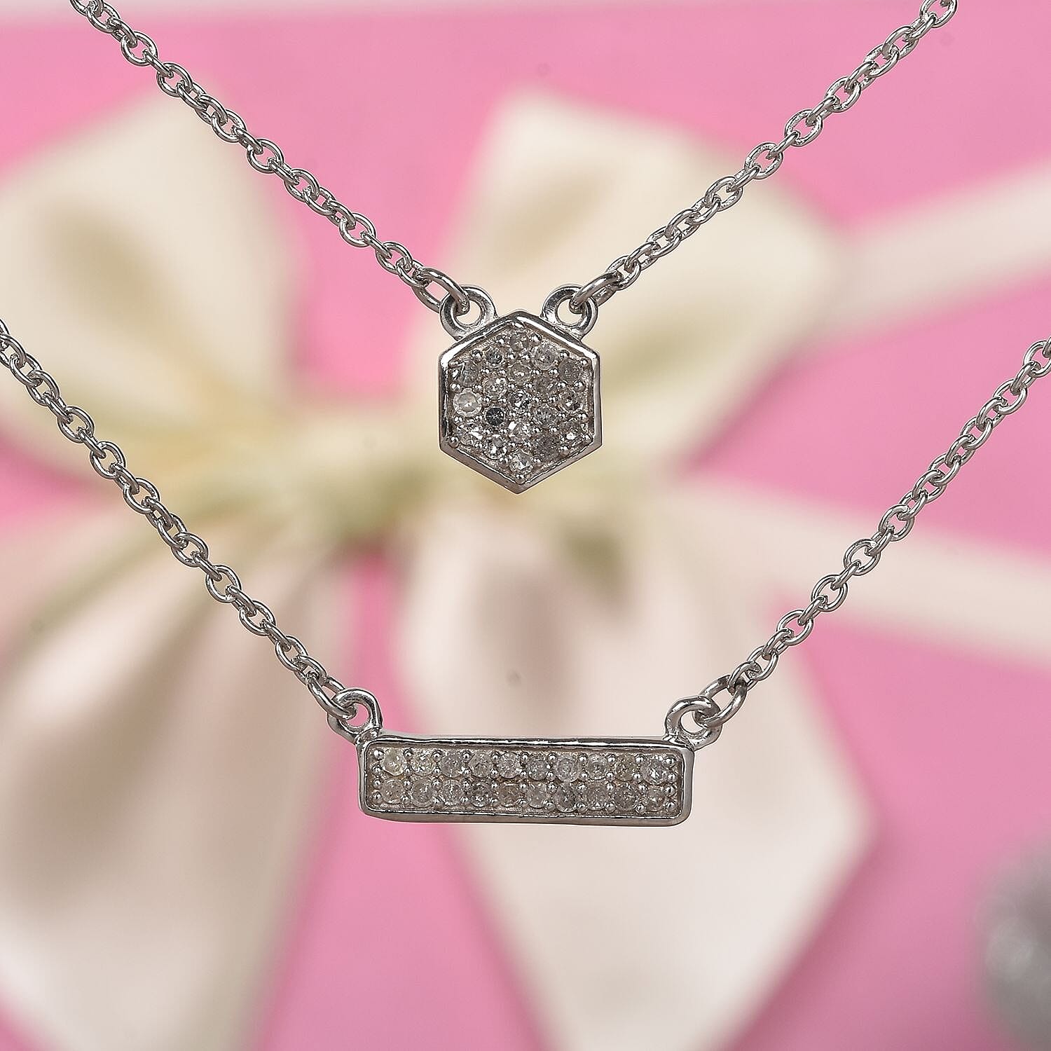 Diamond Necklace (Size 18) in Platinum Overlay Sterling Silver 0.23 Ct, Silver wt 6.14 Gms