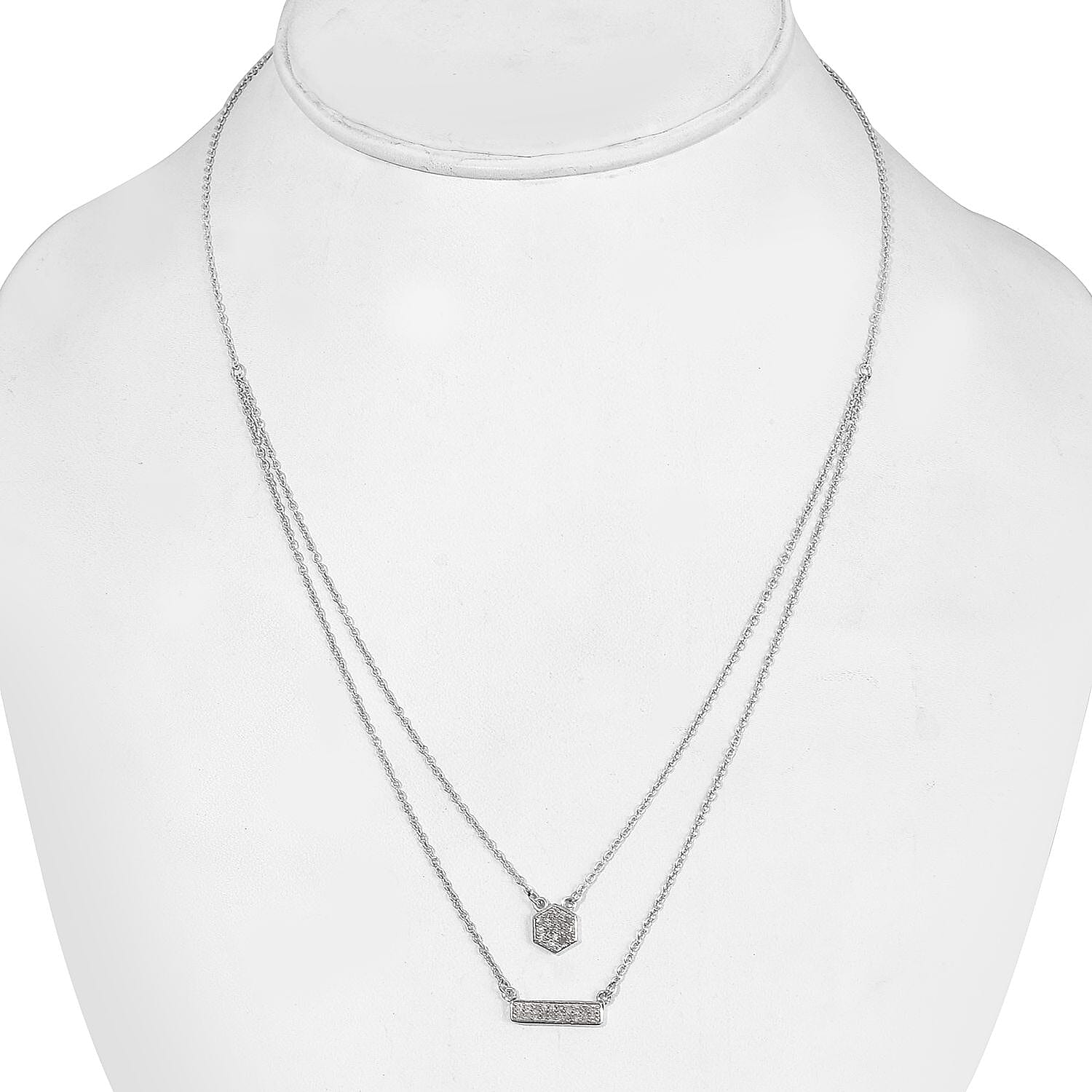 Diamond Necklace (Size 18) in Platinum Overlay Sterling Silver 0.23 Ct, Silver wt 6.14 Gms