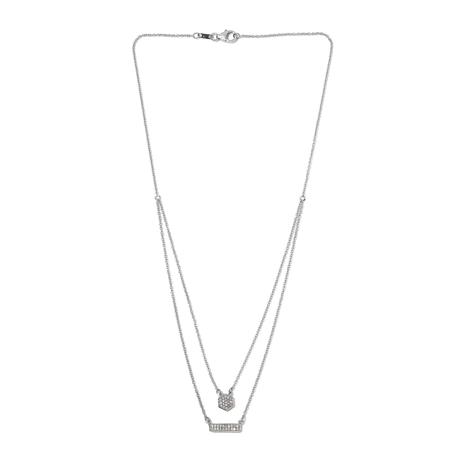 Diamond Necklace (Size 18) in Platinum Overlay Sterling Silver 0.23 Ct, Silver wt 6.14 Gms