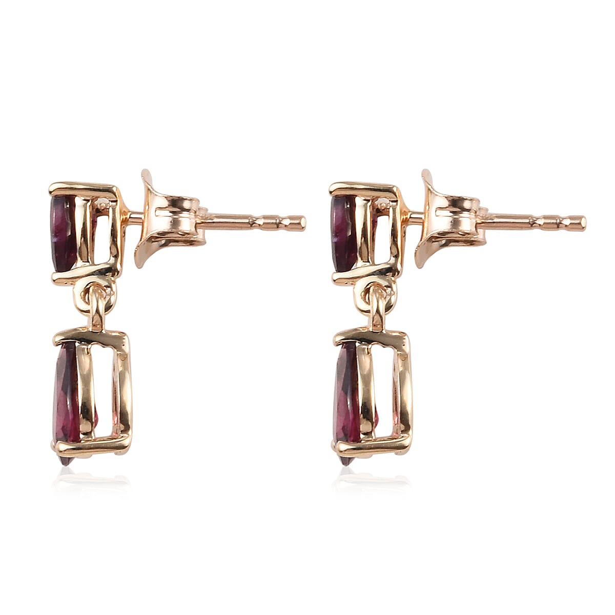 9K Yellow Gold Rhodolite Garnet (Pear) Drop Earrings 2.25 Ct.