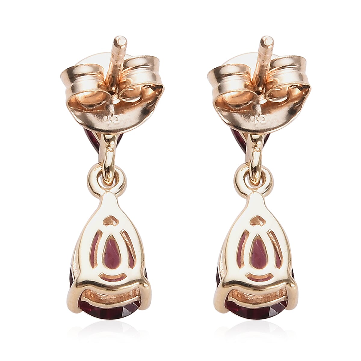9K Yellow Gold Rhodolite Garnet (Pear) Drop Earrings 2.25 Ct.