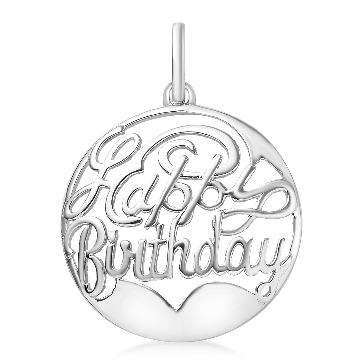 Happy Birthday Pendant in Platinum Overlay Sterling Silver
