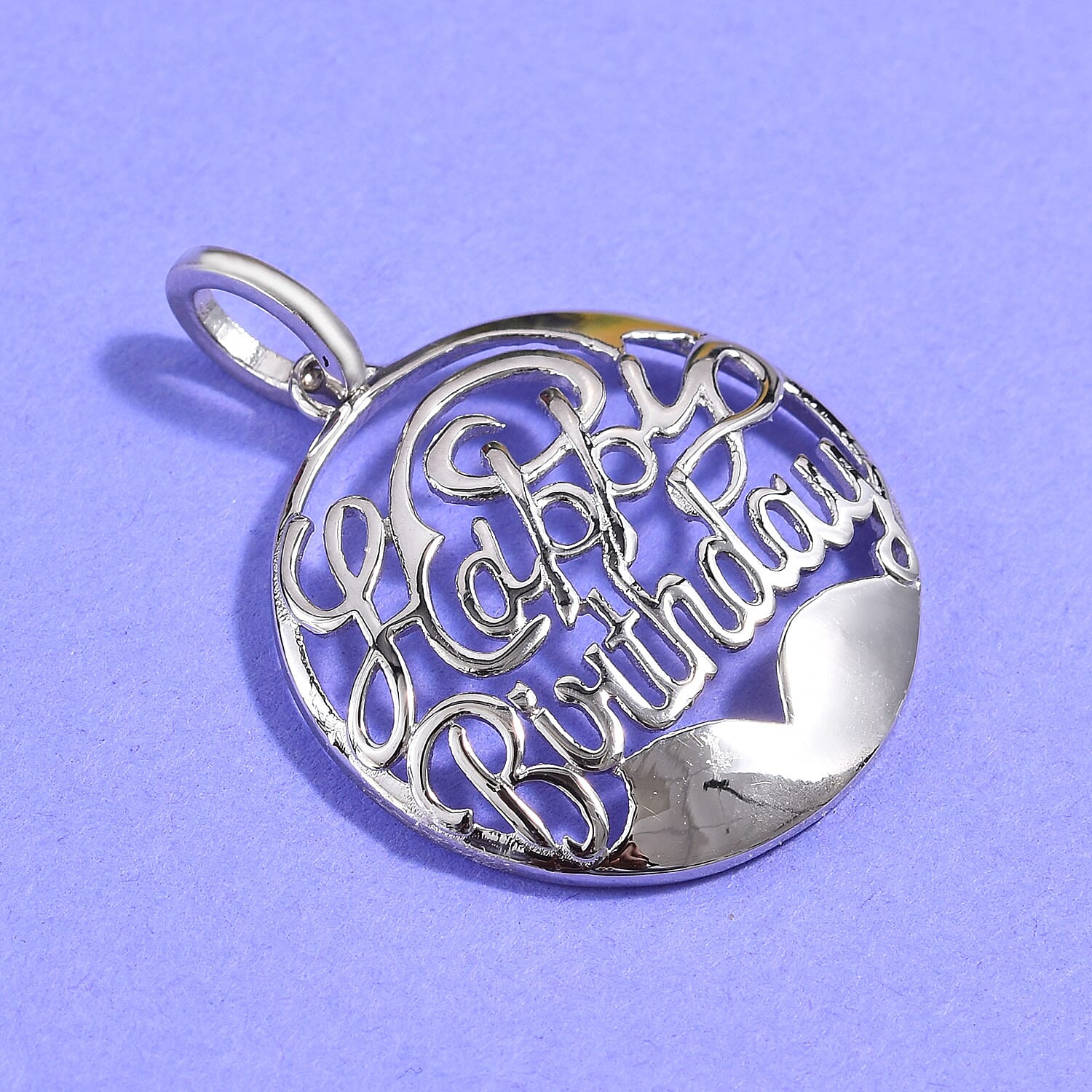 Happy Birthday Pendant in Platinum Overlay Sterling Silver