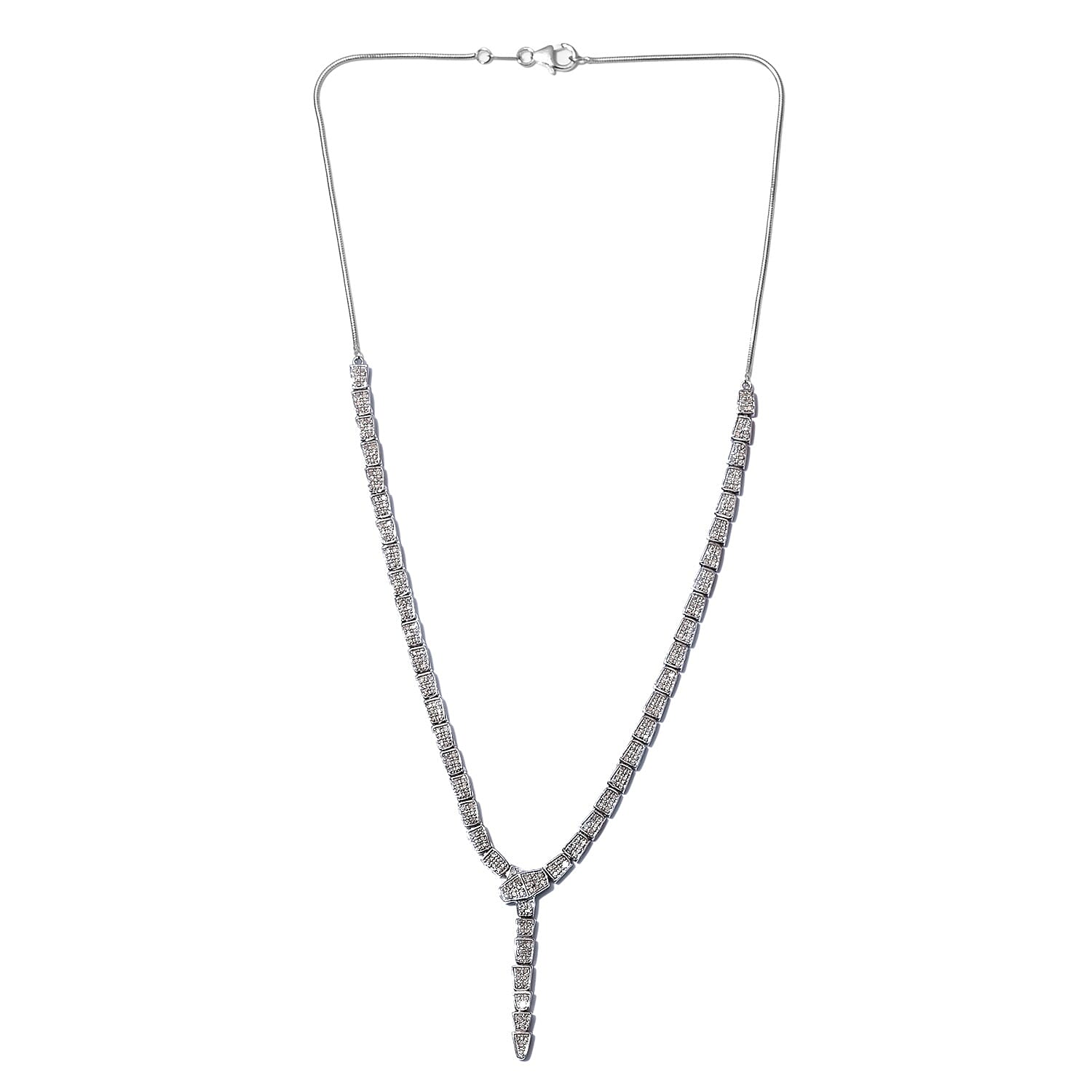 Diamond Serpent Necklace (Size 18) in Platinum Overlay Sterling Silver 1.50 Ct, Silver wt 12.00 Gms
