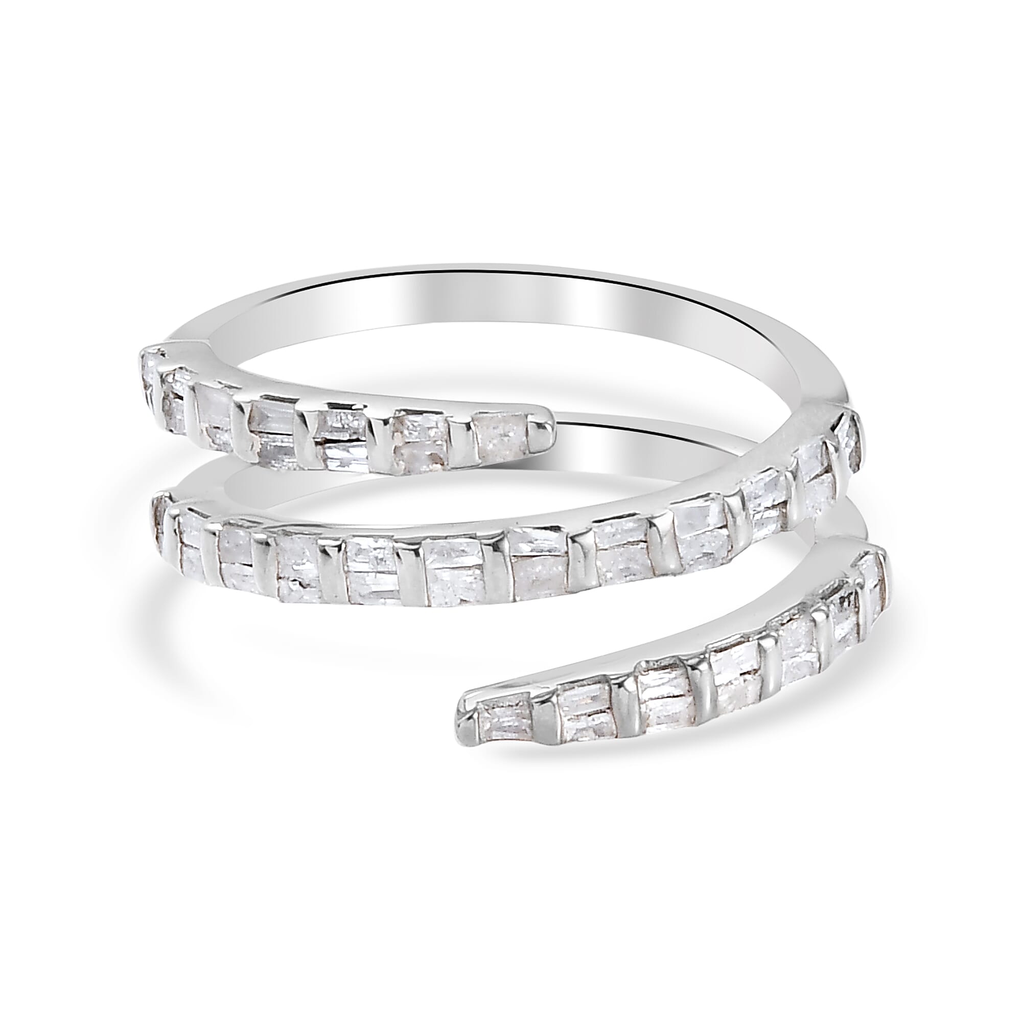 Diamond (Bgt) Spiral Ring in Platinum Overlay Sterling Silver 0.50 Ct.