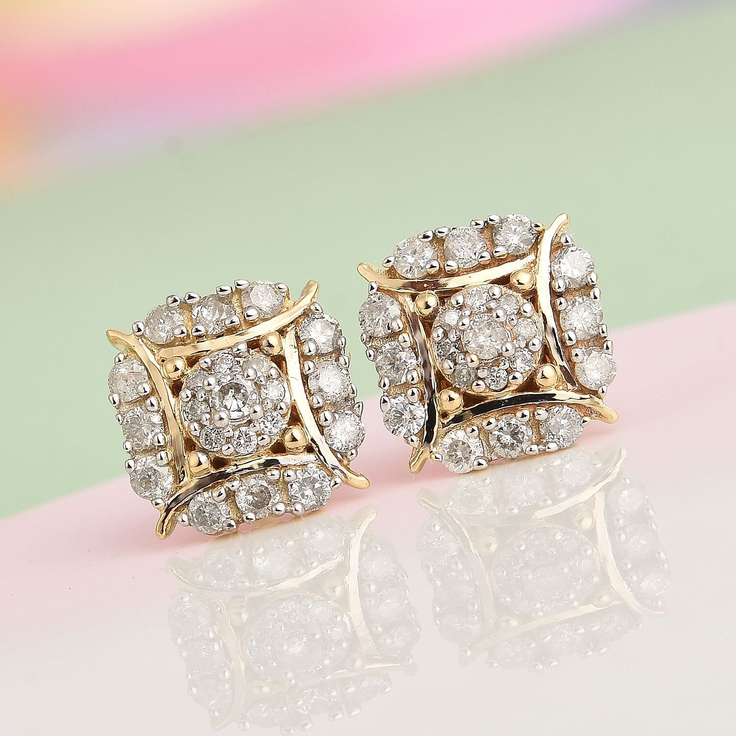 9K Y Gold SGL certified Diamond (I3-G-H) Stud Earrings (with Push Back) 0.33 Ct.