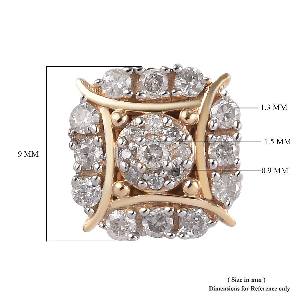 9K Y Gold SGL certified Diamond (I3-G-H) Stud Earrings (with Push Back) 0.33 Ct.
