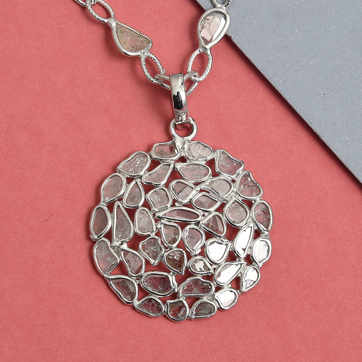 GP Polki Diamond and Blue Sapphire Necklace (Size 18 with 2 inch Extender) in Platinum Overlay Sterling Silver 4.03 Ct, Silver wt 7.91 Gms