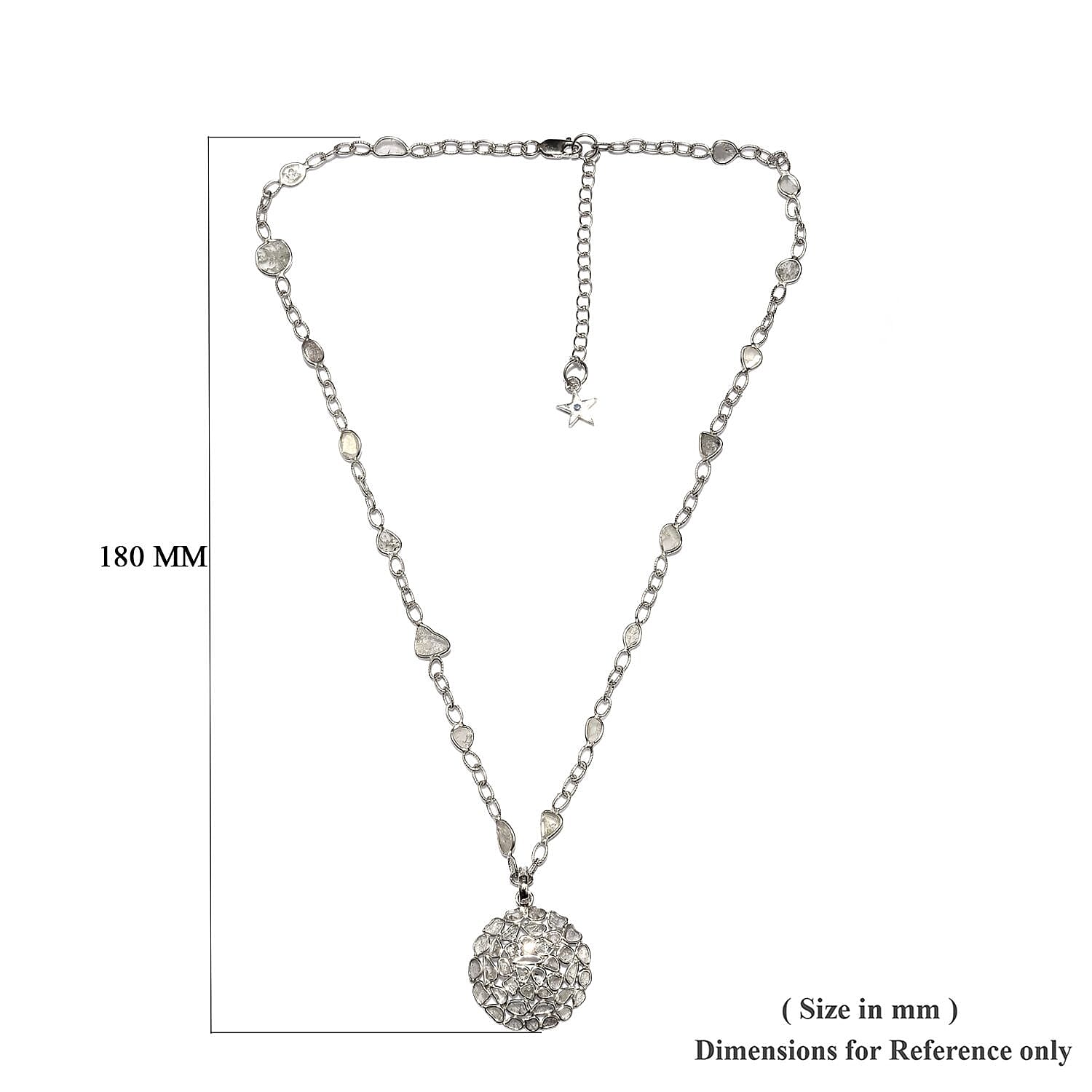 GP Polki Diamond and Blue Sapphire Necklace (Size 18 with 2 inch Extender) in Platinum Overlay Sterling Silver 4.03 Ct, Silver wt 7.91 Gms