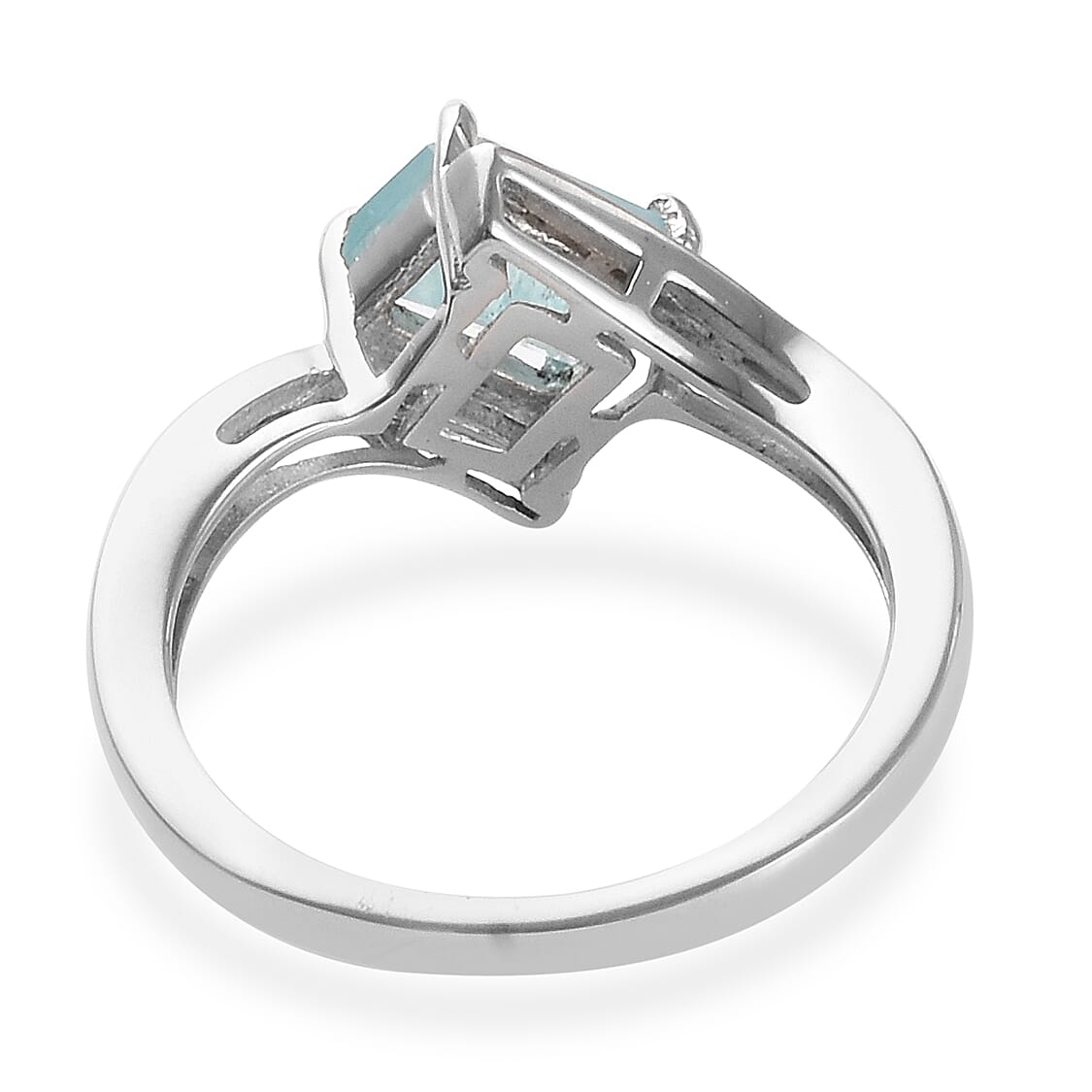 Grandidierite (Oct 7x5mm), Diamond Ring in Platinum Overlay Sterling Silver 1.000 Ct.