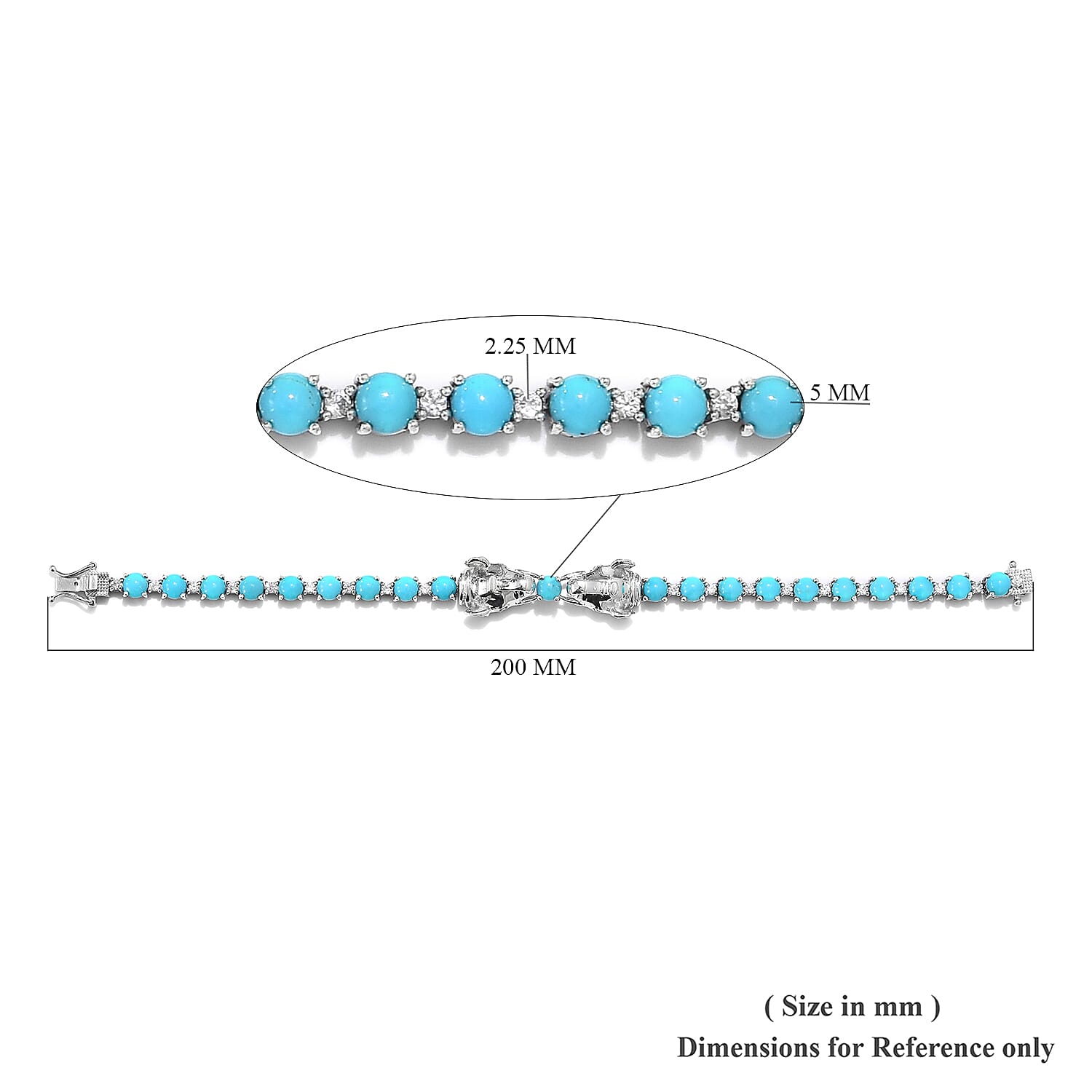 Arizona Sleeping Beauty Turquoise (Rnd), Natural Cambodian Zircon Elephant Bracelet (Size 7.5) in Platinum Overlay Sterling Silver 10.38 Ct, Silver wt 16.00 Gms