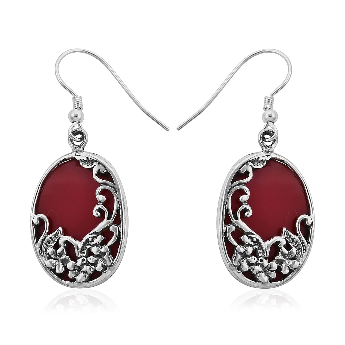 Royal Bali Collection - Sponge Coral Floral Hook Earrings in Sterling Silver, Silver wt 3.51 Gms