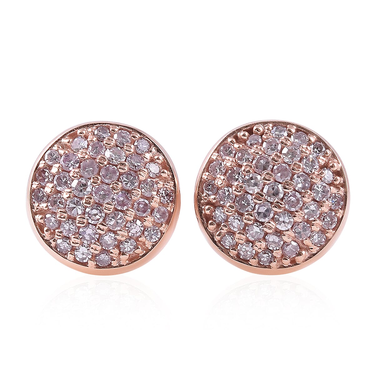 9K Rose Gold Natural Pink Diamond (Rnd) Cluster Stud Earrings (with Push Back) 0.35 Ct.
