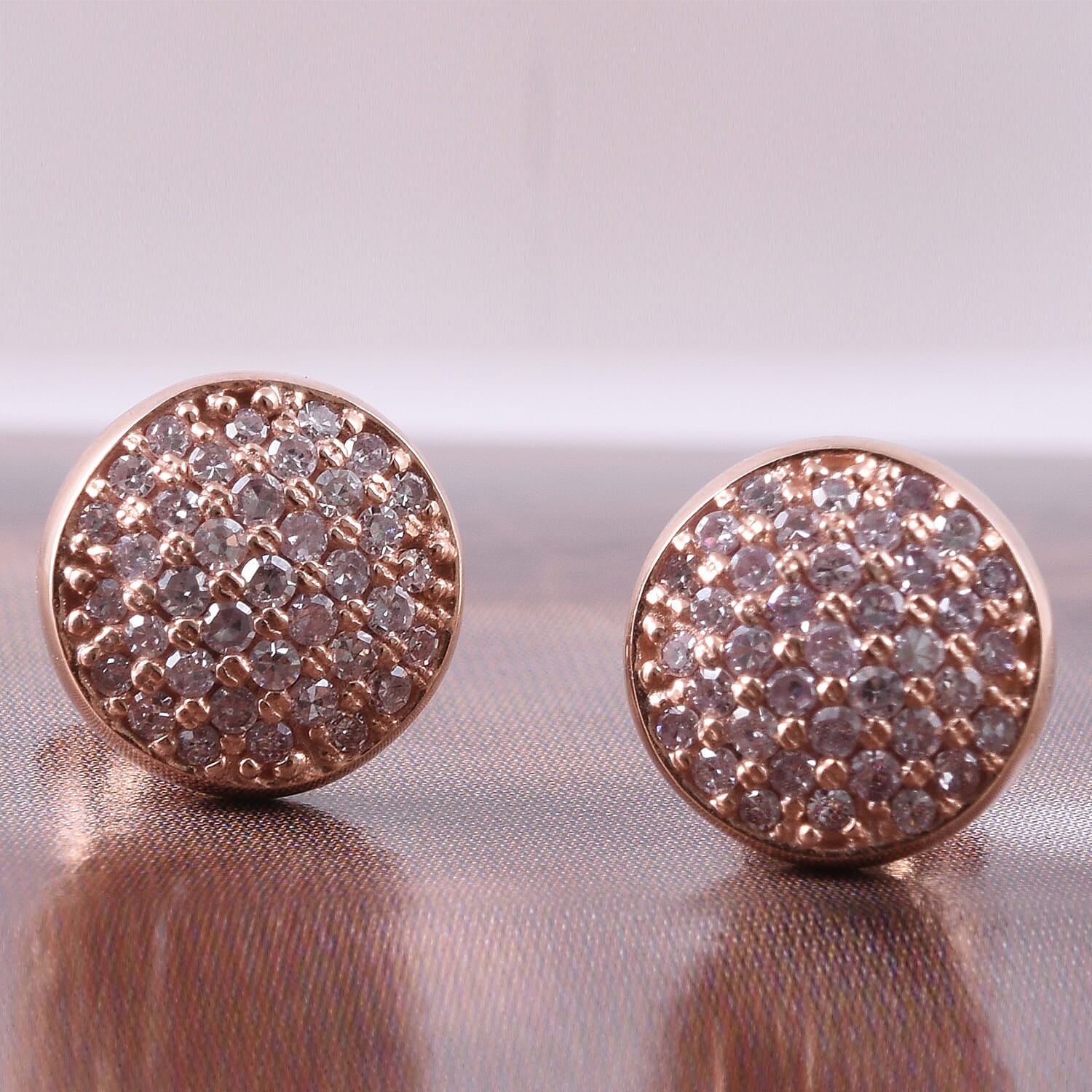 9K Rose Gold Natural Pink Diamond (Rnd) Cluster Stud Earrings (with Push Back) 0.35 Ct.