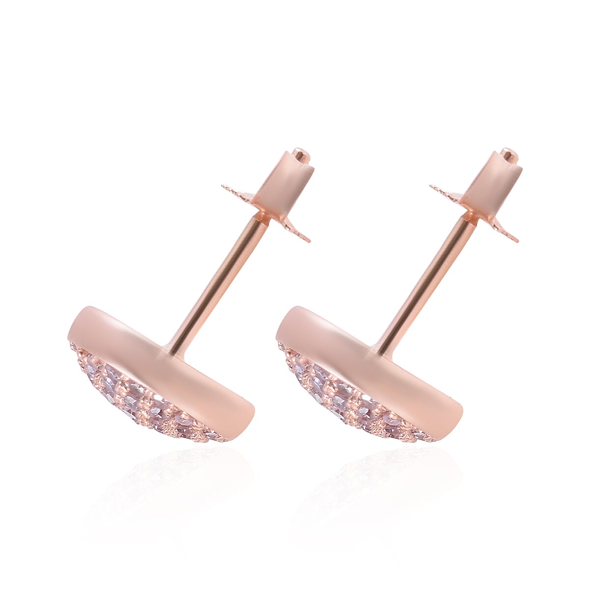9K Rose Gold Natural Pink Diamond (Rnd) Cluster Stud Earrings (with Push Back) 0.35 Ct.