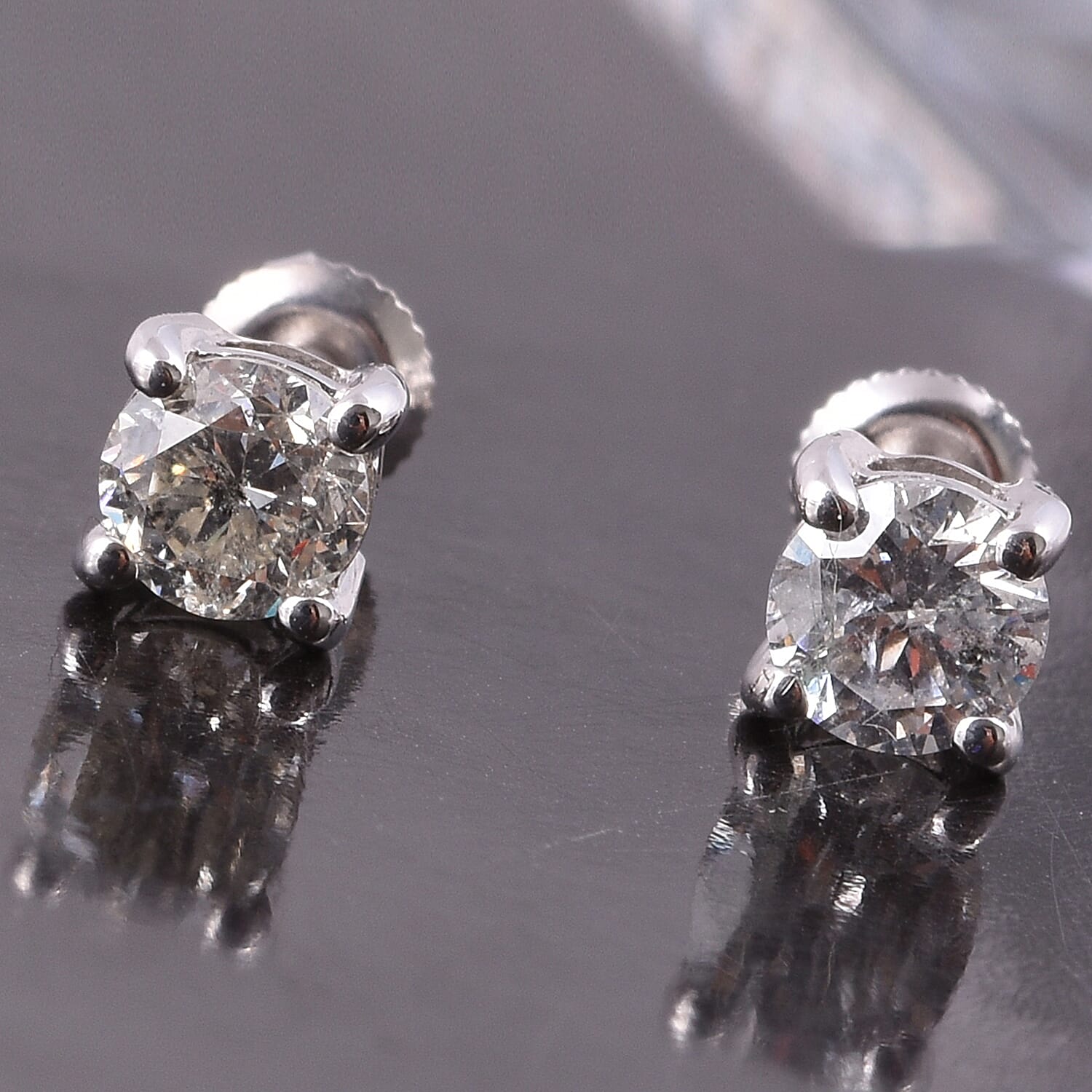 14K White Gold SGL Certified Diamond (Rnd) (I1-I2/G-H) Stud Earrings (with Screw Back) 1.00 Ct.