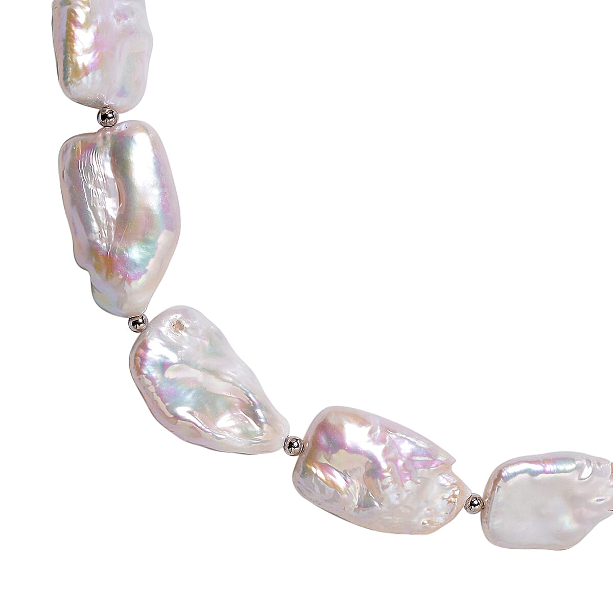 One Time Mega Deal- Rare Size White Baroque Pearl Necklace (Size 20) with Magnetic Lock in Rhodium Overlay Sterling Silver