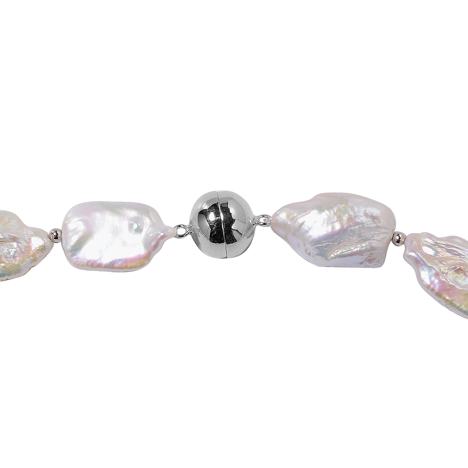 One Time Mega Deal- Rare Size White Baroque Pearl Necklace (Size 20) with Magnetic Lock in Rhodium Overlay Sterling Silver