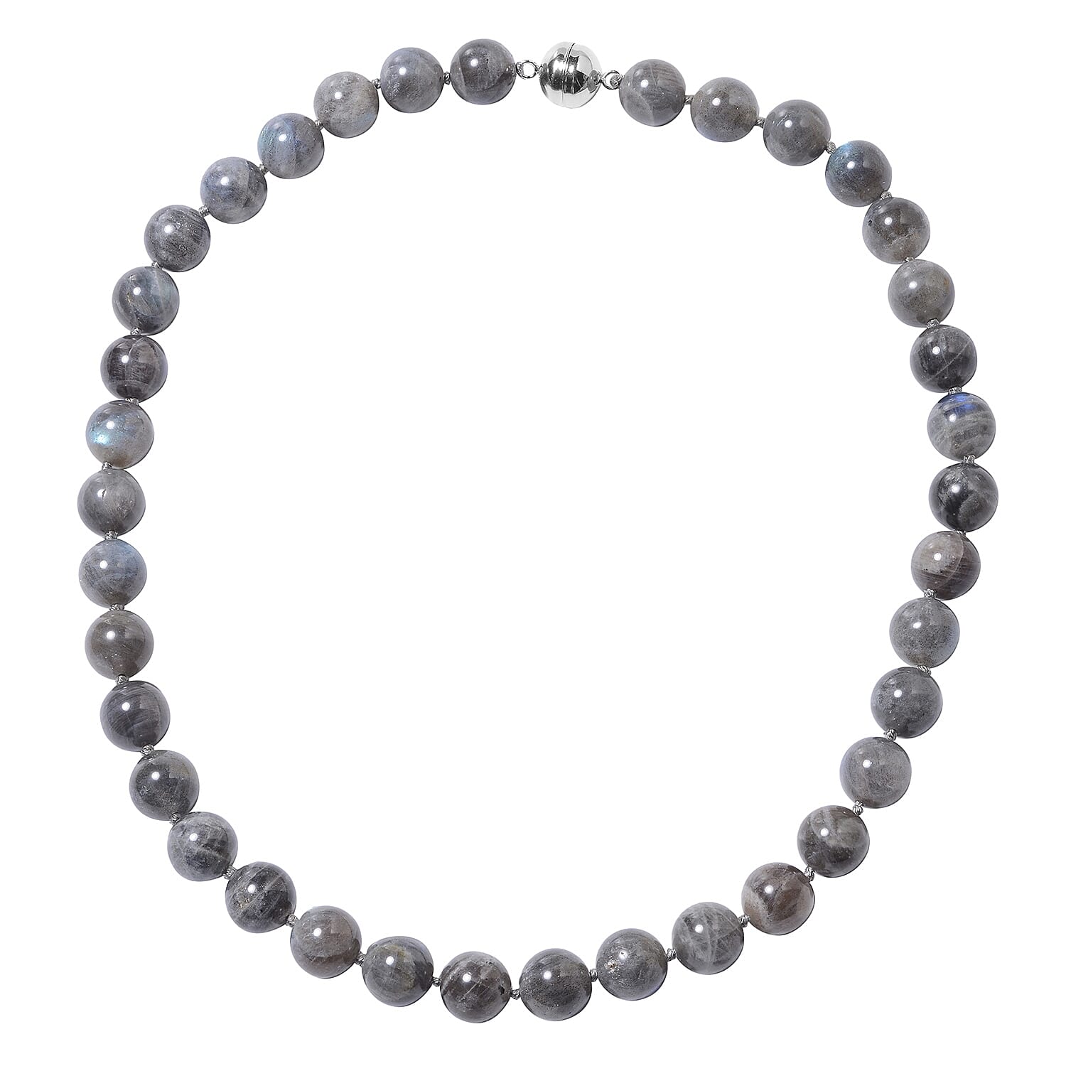 Collectors Edition- Labradorite (Rare Size Rnd 12-14 mm) Beads Necklace (Size 20) in Rhodium Overlay Sterling Silver with Magnetic Lock 476.00 Ct.
