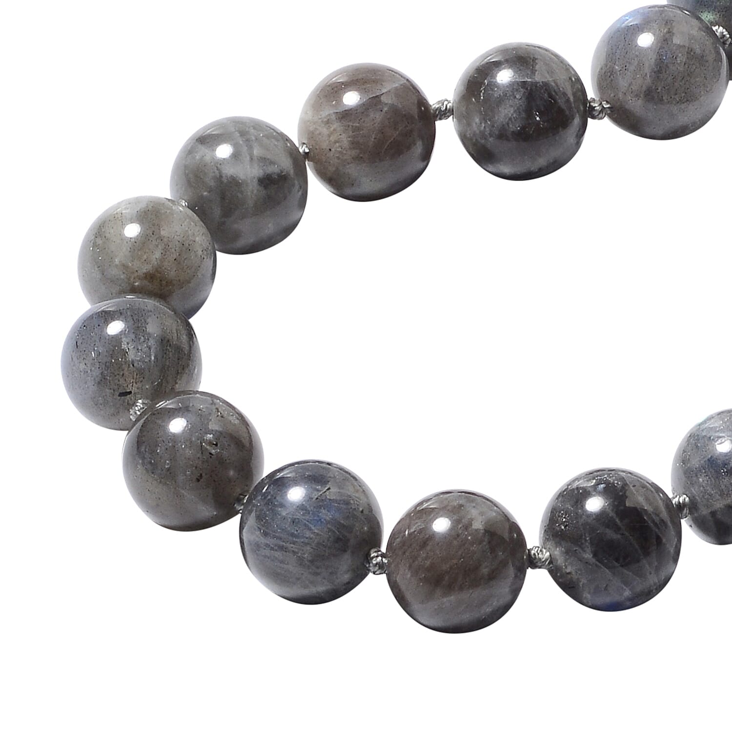Collectors Edition- Labradorite (Rare Size Rnd 12-14 mm) Beads Necklace (Size 20) in Rhodium Overlay Sterling Silver with Magnetic Lock 476.00 Ct.
