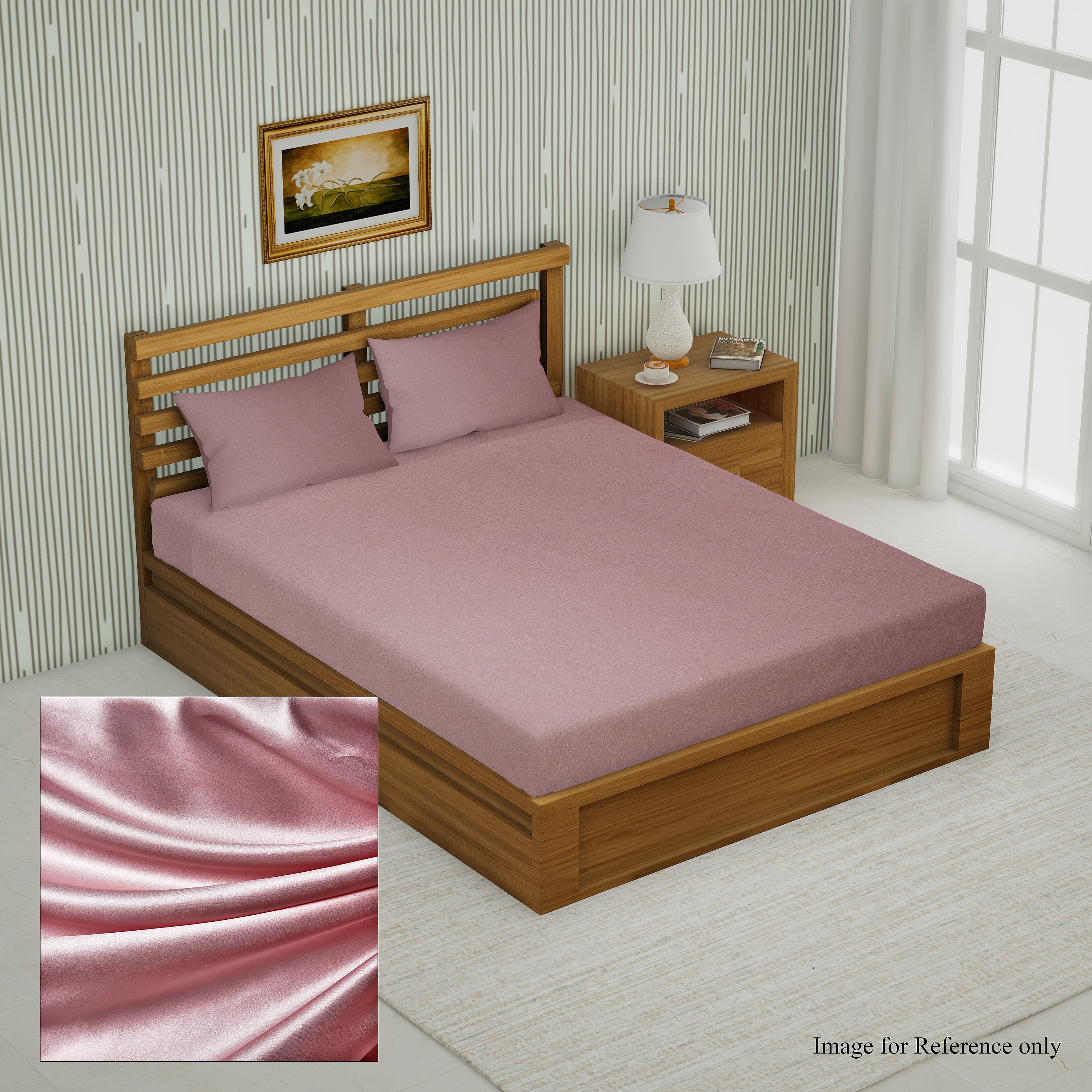 100% Top Mulberry Silk Fitted Sheet Infused with Hyalu & Argan Oil(Size 140x190+30 Cm) - Pink