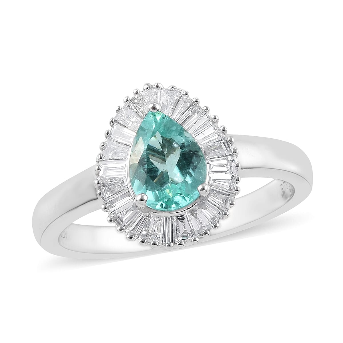 RHAPSODY 950 Platinum Mozambique Paraiba Tourmaline (Pear), Diamond Ring 1.135 Ct, Platinum wt 5.50 Gms