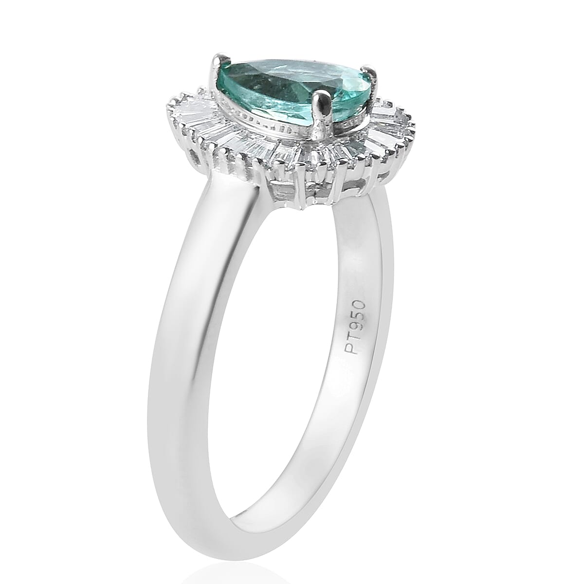 RHAPSODY 950 Platinum Mozambique Paraiba Tourmaline (Pear), Diamond Ring 1.135 Ct, Platinum wt 5.50 Gms