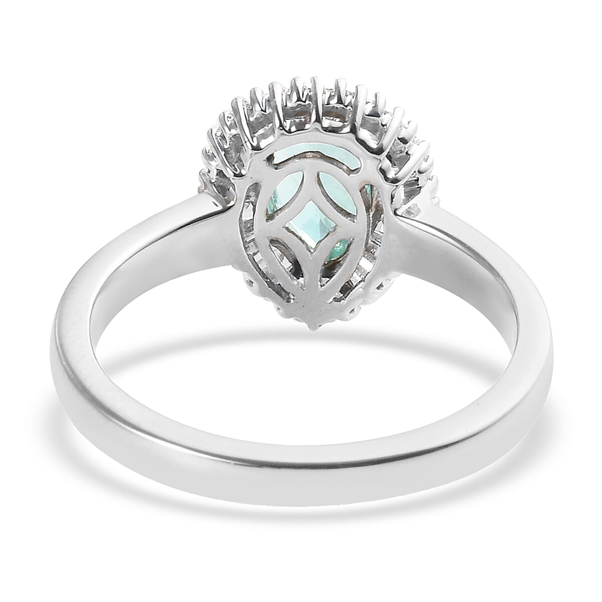 RHAPSODY 950 Platinum Mozambique Paraiba Tourmaline (Pear), Diamond Ring 1.135 Ct, Platinum wt 5.50 Gms