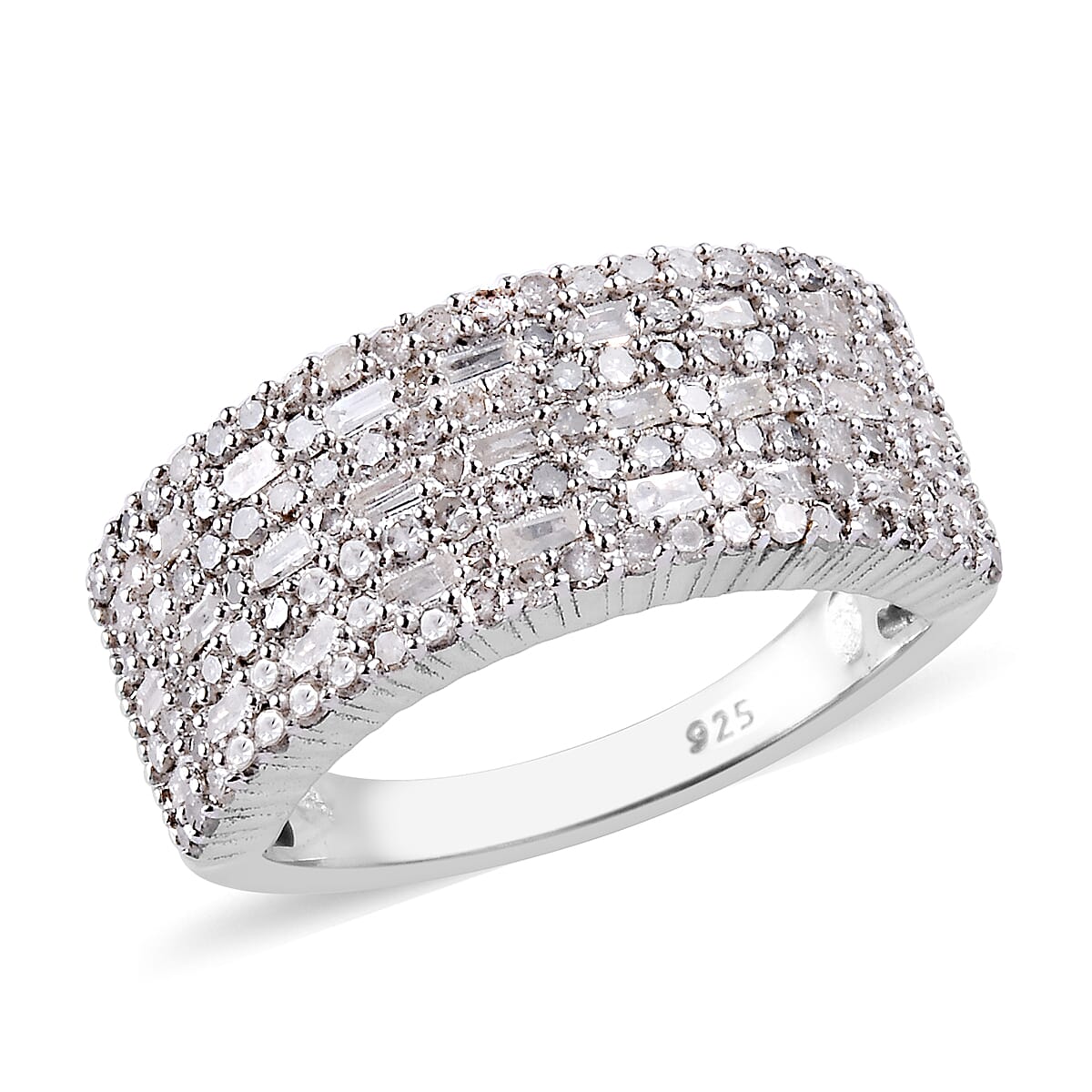 Diamond Multi Row Ring in Platinum Overlay Sterling Silver 1.00 Ct.