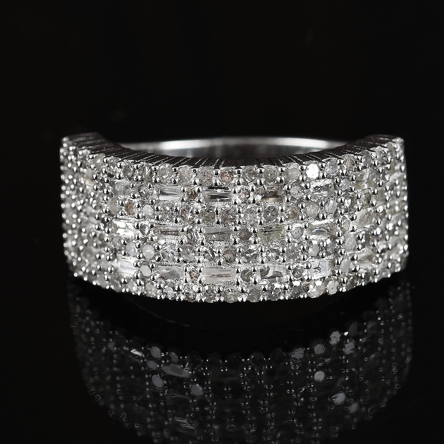 Diamond Multi Row Ring in Platinum Overlay Sterling Silver 1.00 Ct.