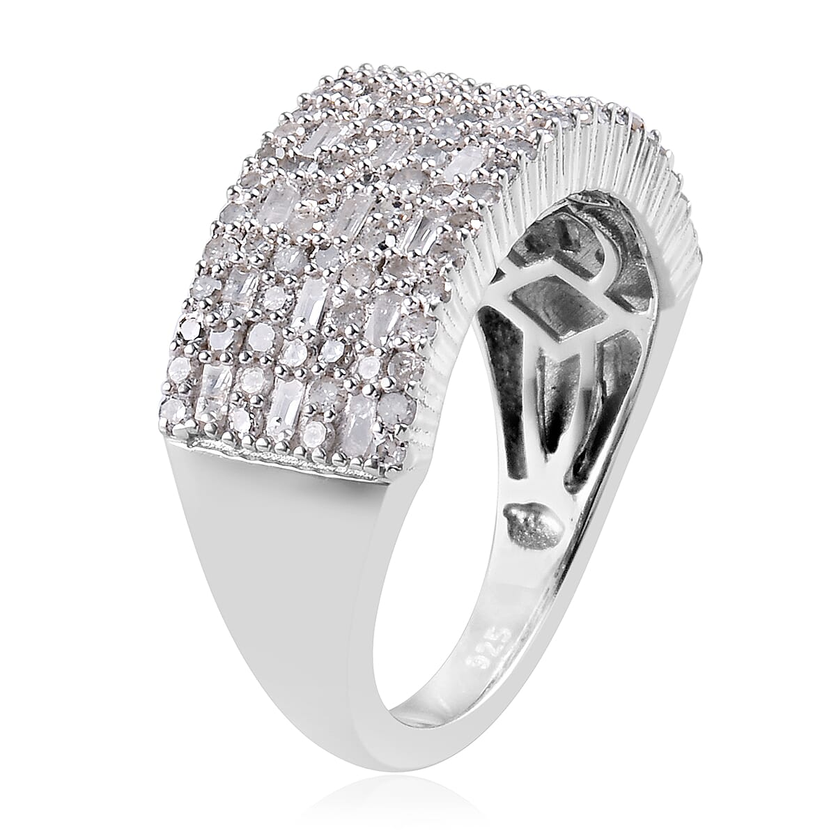 Diamond Multi Row Ring in Platinum Overlay Sterling Silver 1.00 Ct.