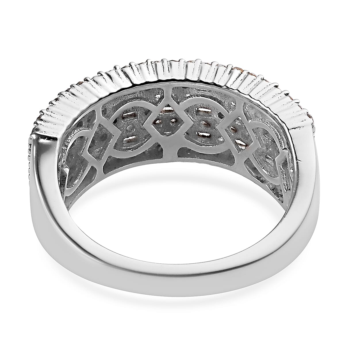 Diamond Multi Row Ring in Platinum Overlay Sterling Silver 1.00 Ct.