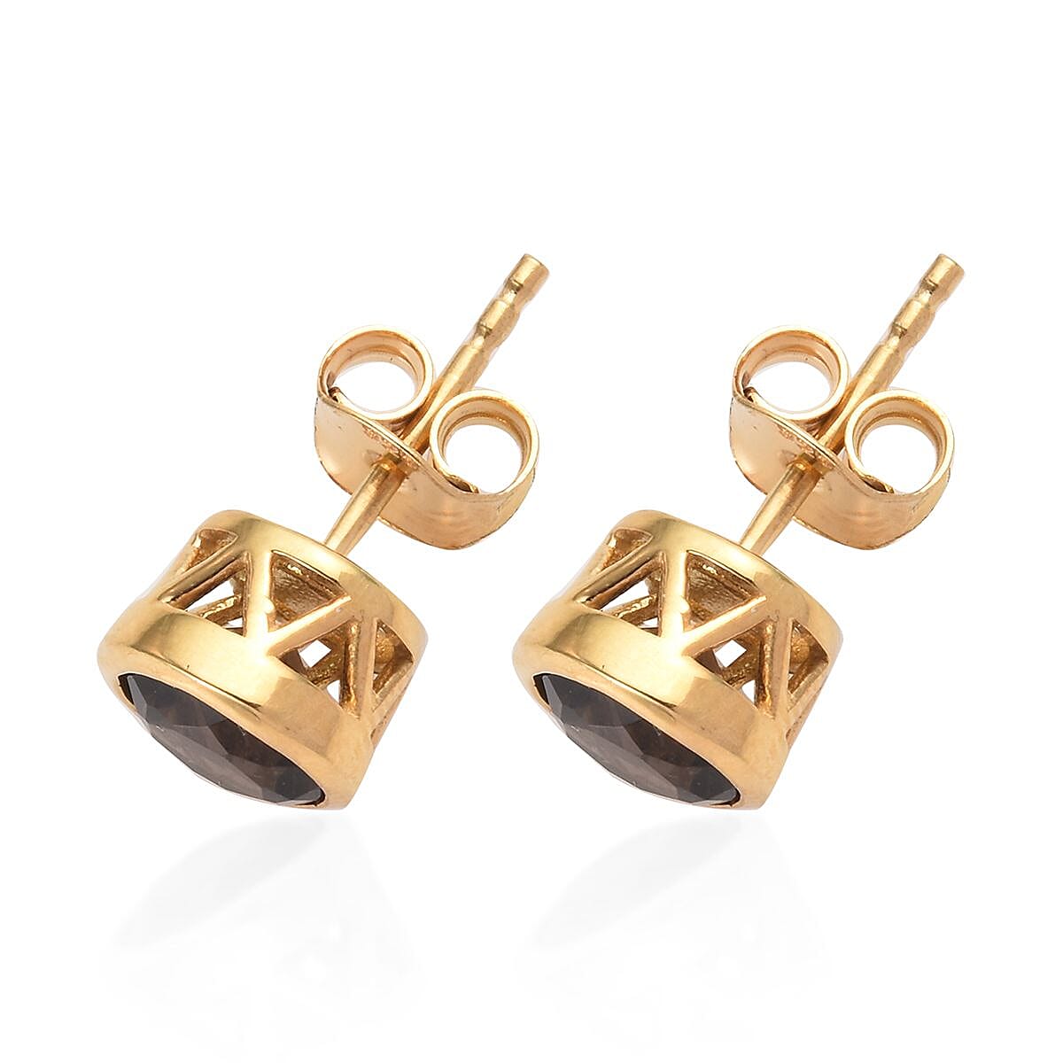 Brazilian Smoky Quartz (Rnd) Stud Earrings (with Push Back) in 14K Gold Overlay Sterling Silver 1.50 Ct.