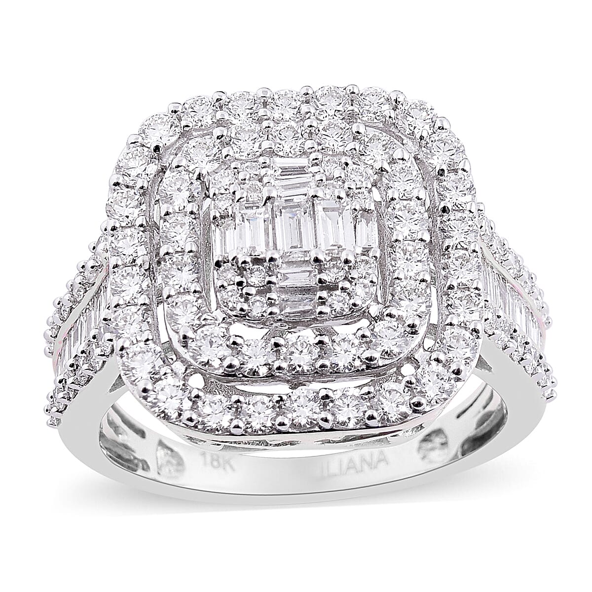 ILIANA 18K White Gold IGI Certified Diamond (SI/G-H) Cluster Ring 2.00 Ct., Gold wt 6.40 Gms