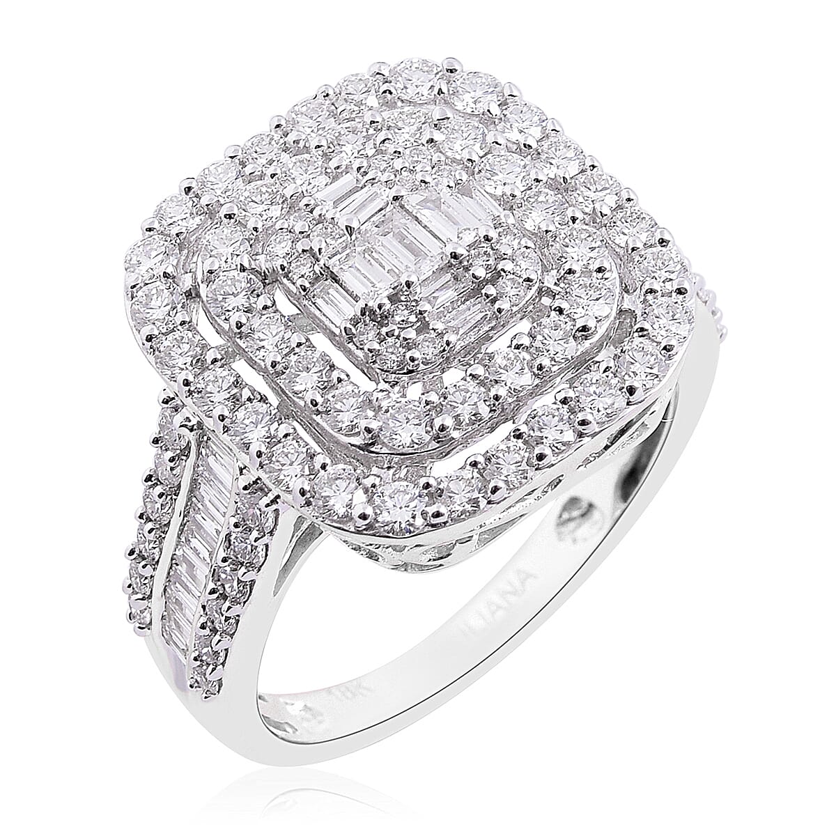 ILIANA 18K White Gold IGI Certified Diamond (SI/G-H) Cluster Ring 2.00 Ct., Gold wt 6.40 Gms