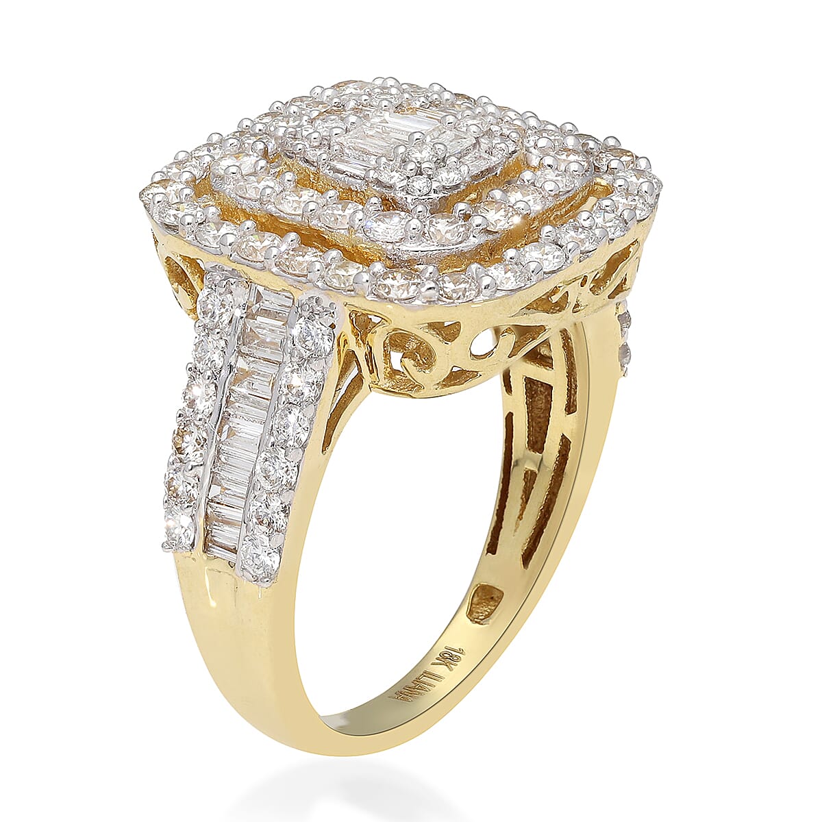 ILIANA 18K Yellow Gold IGI Certified Diamond (SI/G-H) Cluster Ring 2.00 Ct, Gold wt 6.00 Gms