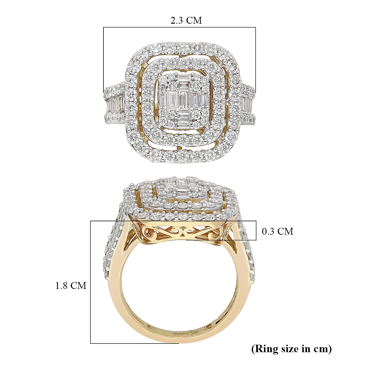 ILIANA 18K Yellow Gold IGI Certified Diamond (SI/G-H) Cluster Ring 2.00 Ct, Gold wt 6.00 Gms