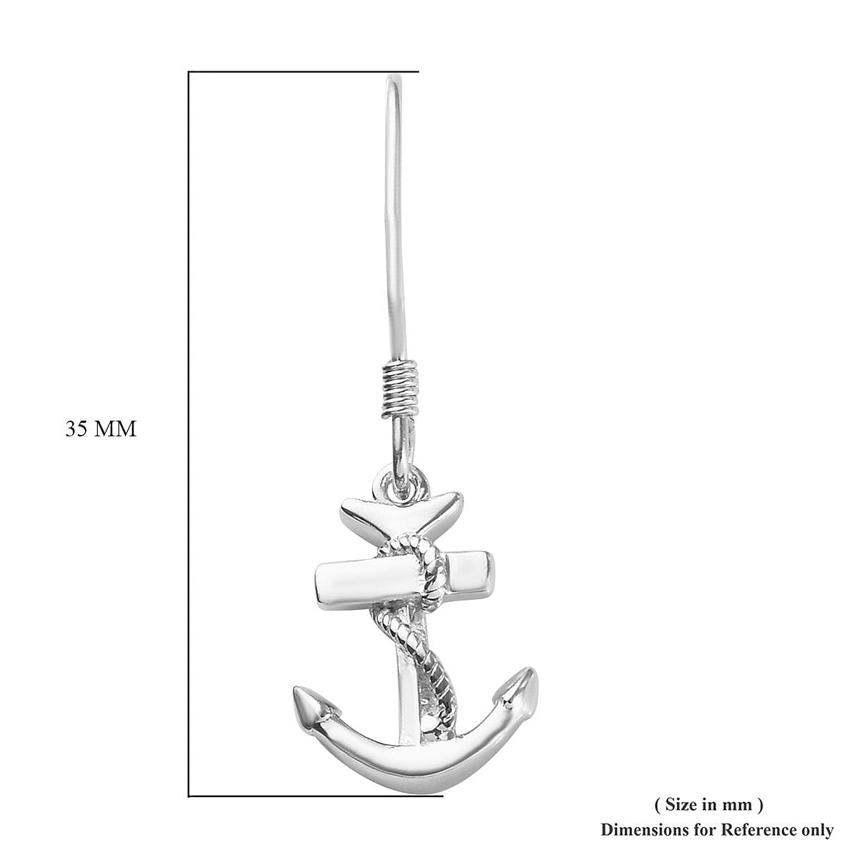Platinum Overlay Sterling Silver Anchor and Rope Hook Earrings