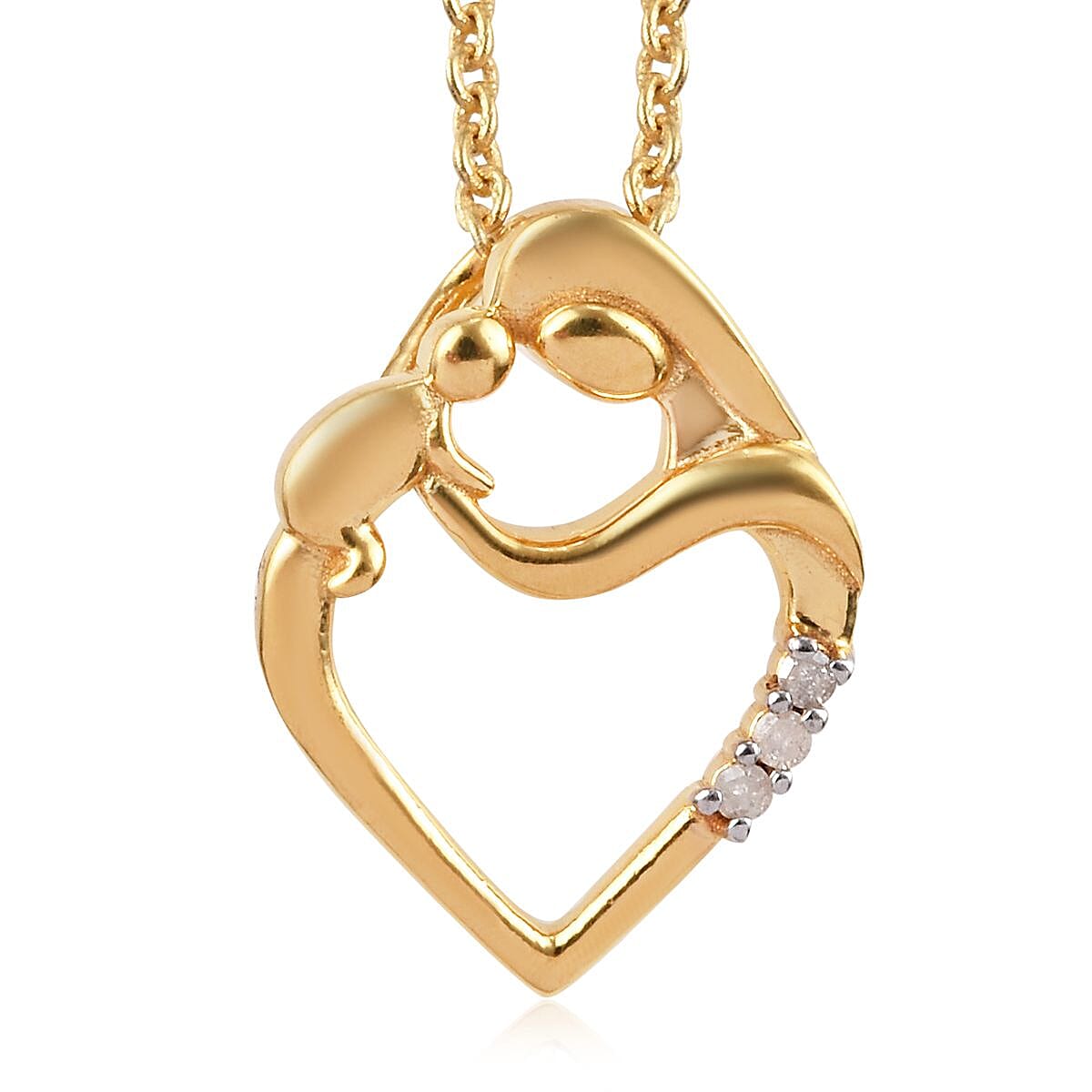 Diamond (Rnd) Mother Child Love Pendant with Chain in 14K Gold Overlay Sterling Silver 0.03 Ct.