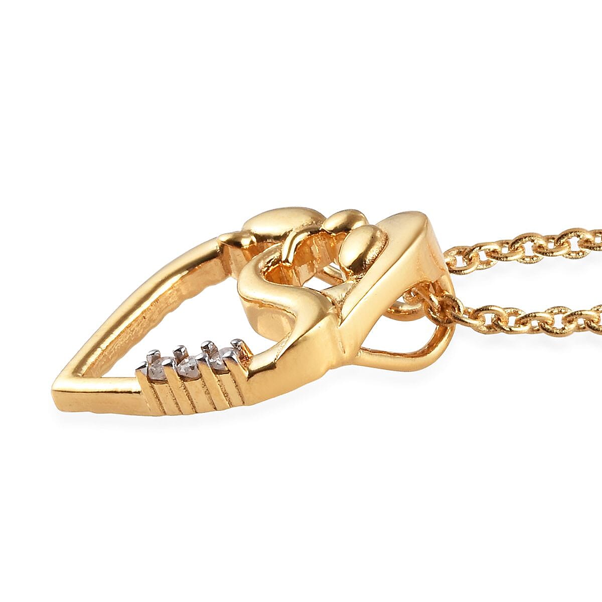 Diamond (Rnd) Mother Child Love Pendant with Chain in 14K Gold Overlay Sterling Silver 0.03 Ct.