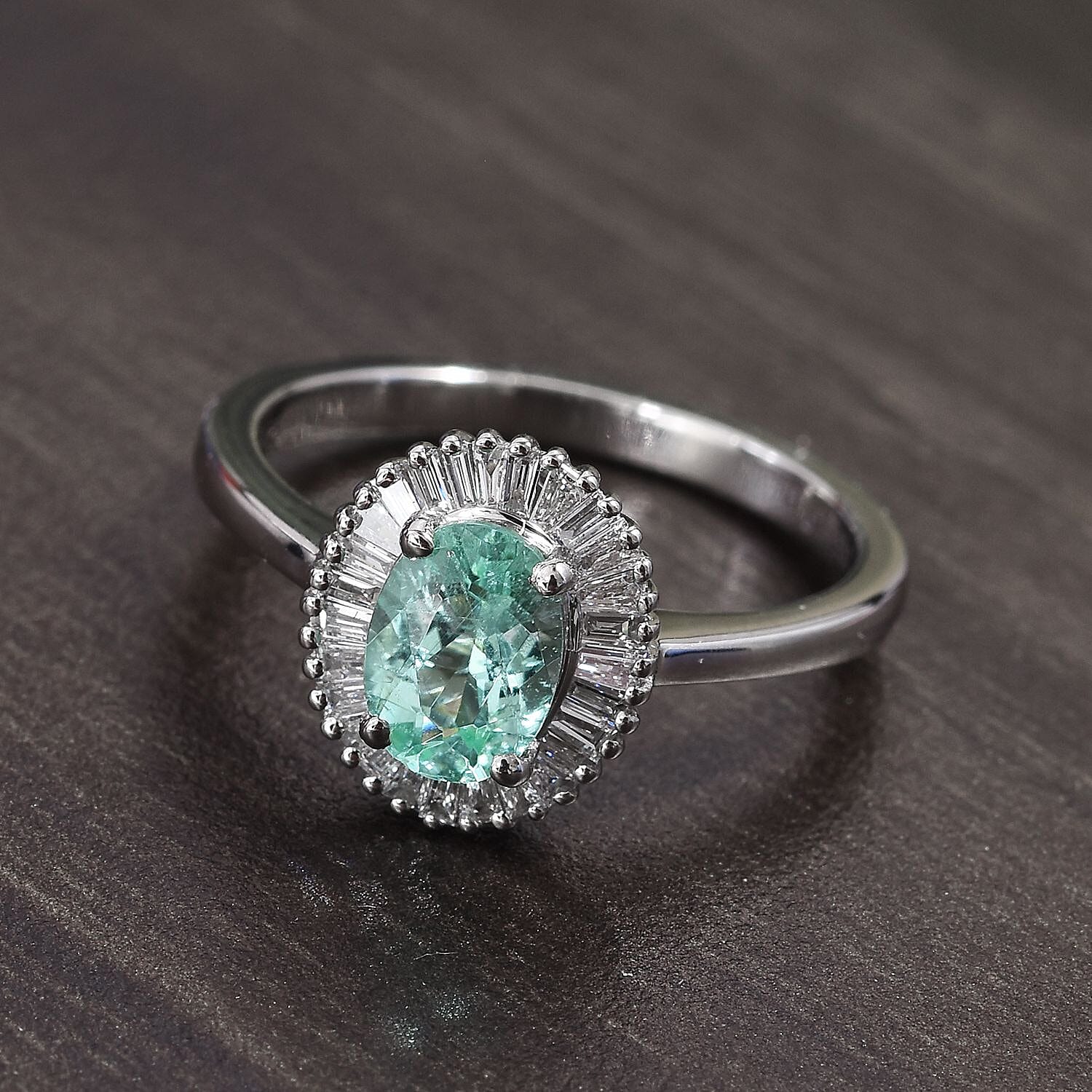 RHAPSODY 950 Platinum AAAA Mozambique Paraiba Tourmaline (Ovl 7x5mm), Diamond (VS-E-F) Ring 1.00 Ct.