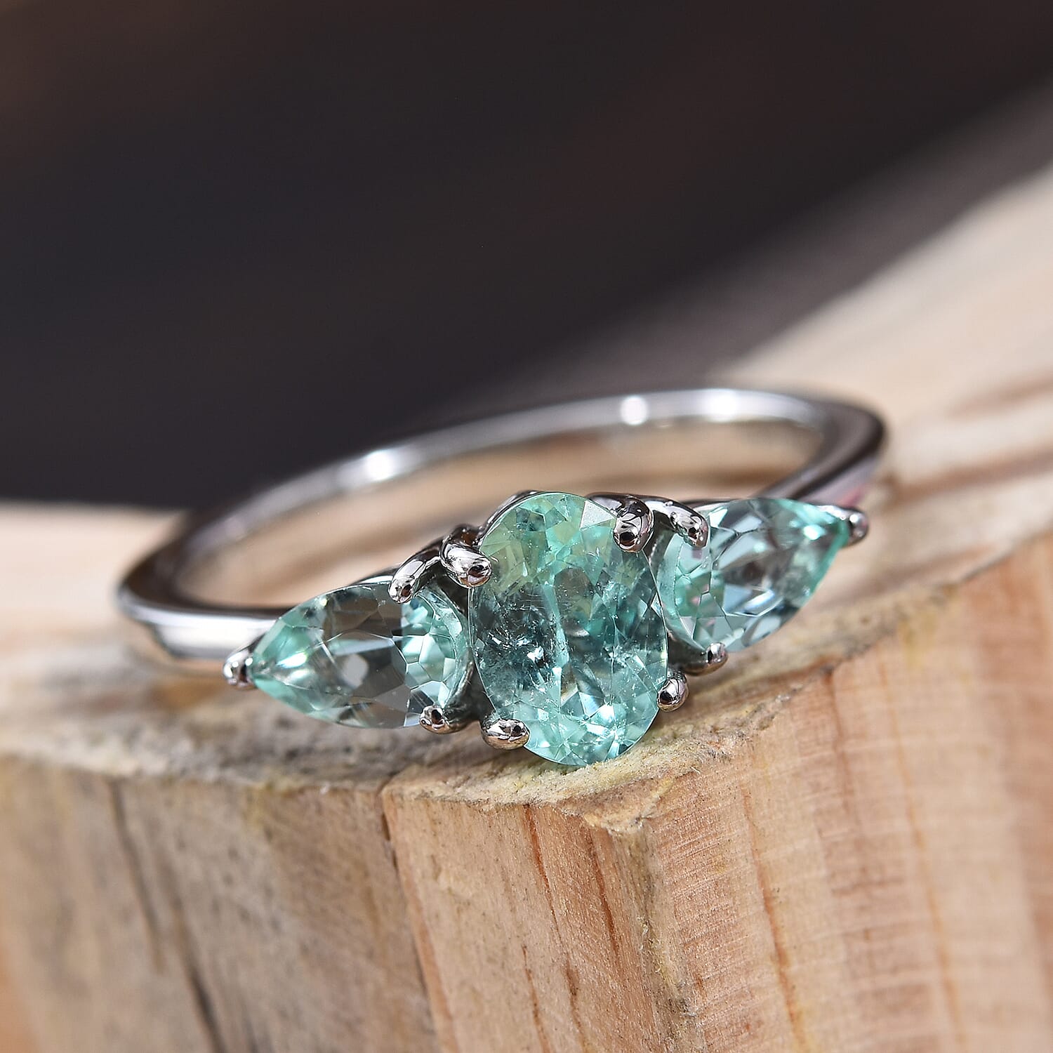 RHAPSODY 950 Platinum AAAA Mozambique Paraiba Tourmaline (Ovl, Pear) Ring 1.15 Ct.