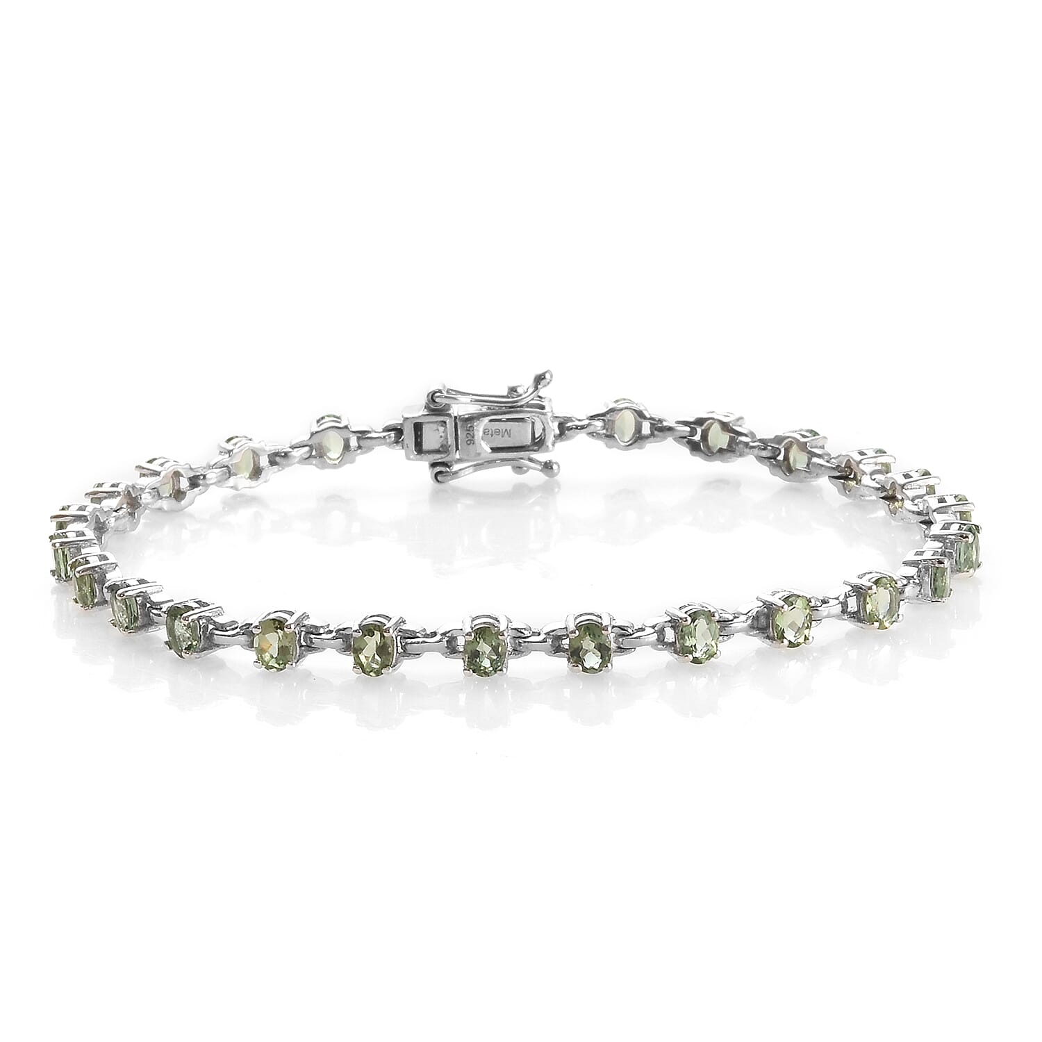 One Time Deal- Natural Green Apatite (Ovl) Bracelet (Size 7.5) in Platinum Overlay Sterling Silver 4.25 Ct., Silver wt 7.60 Gms