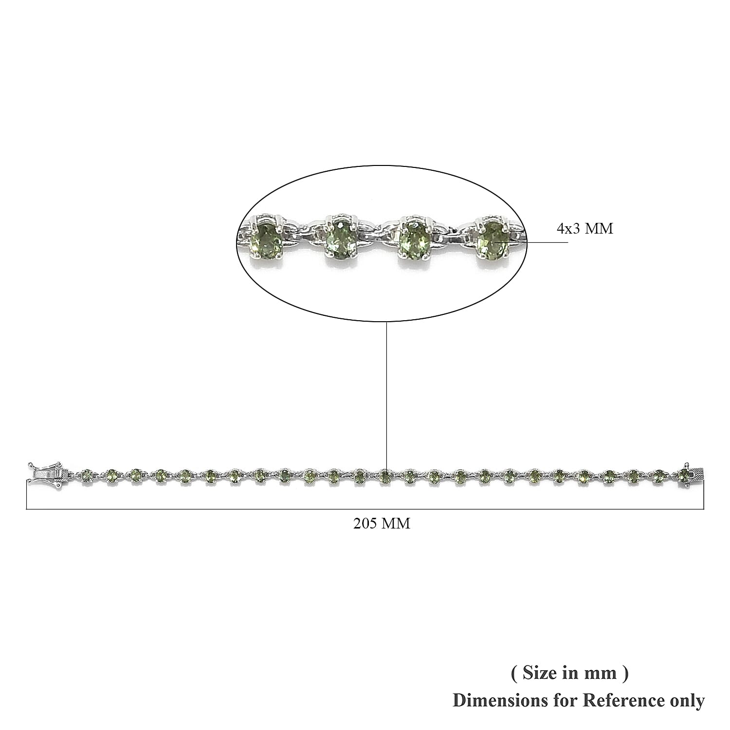 One Time Deal- Natural Green Apatite (Ovl) Bracelet (Size 7.5) in Platinum Overlay Sterling Silver 4.25 Ct., Silver wt 7.60 Gms