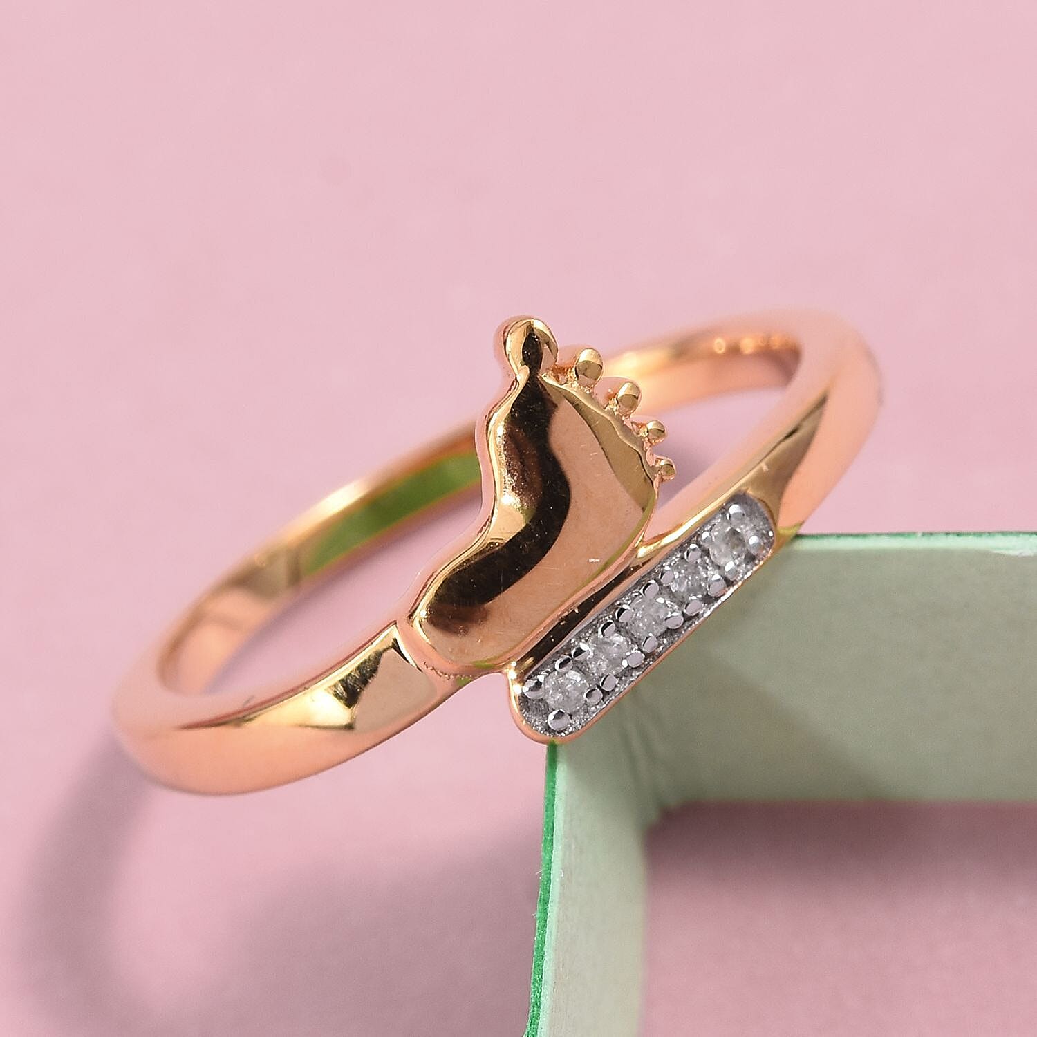 Diamond (Rnd) Baby Foot Bypass Ring in 14K Gold Overlay Sterling Silver