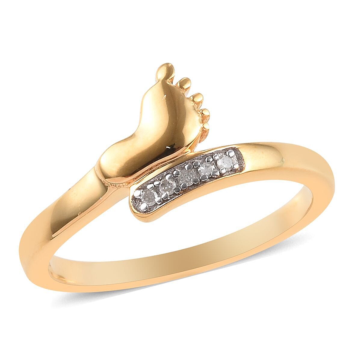 Diamond (Rnd) Baby Foot Bypass Ring in 14K Gold Overlay Sterling Silver