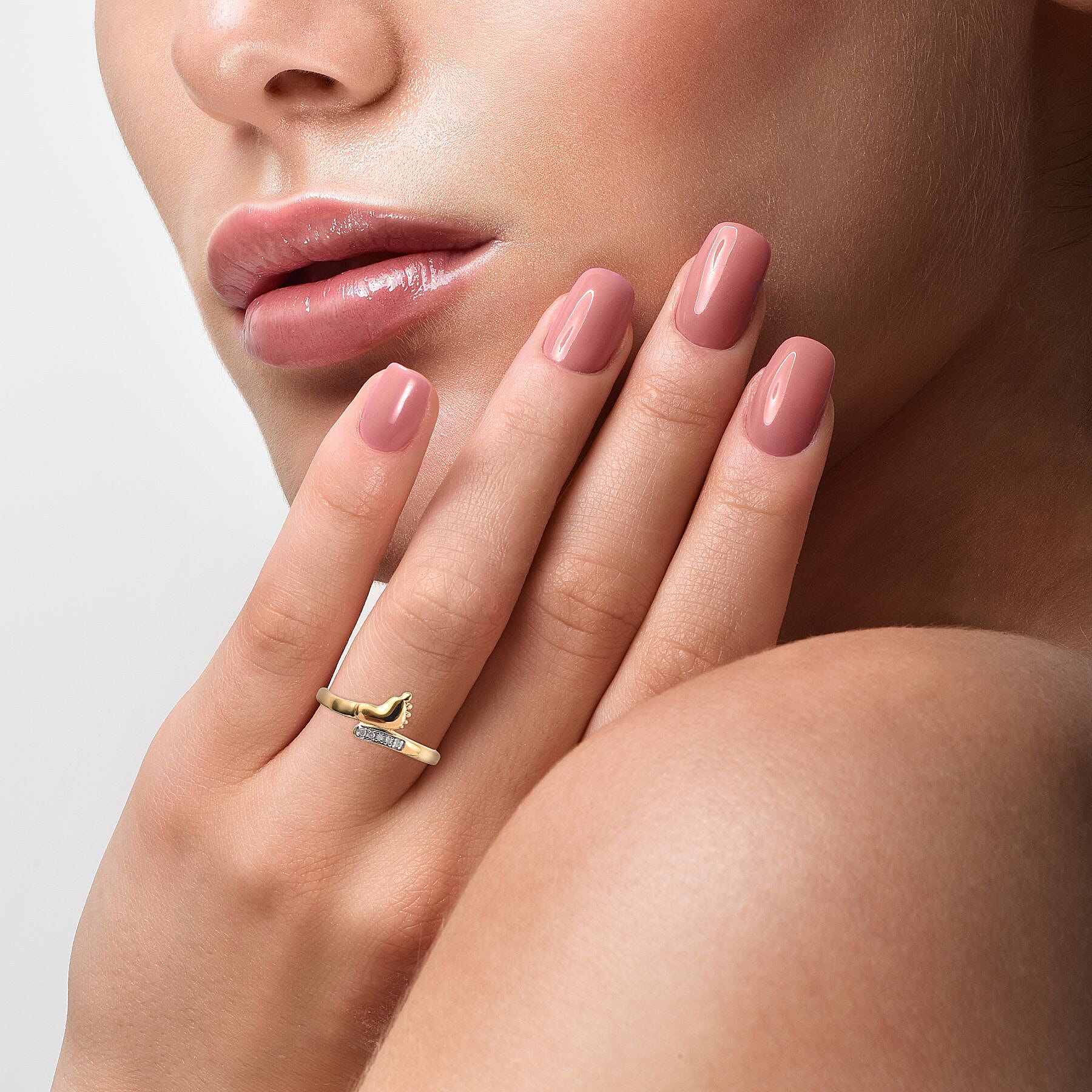 Diamond (Rnd) Baby Foot Bypass Ring in 14K Gold Overlay Sterling Silver