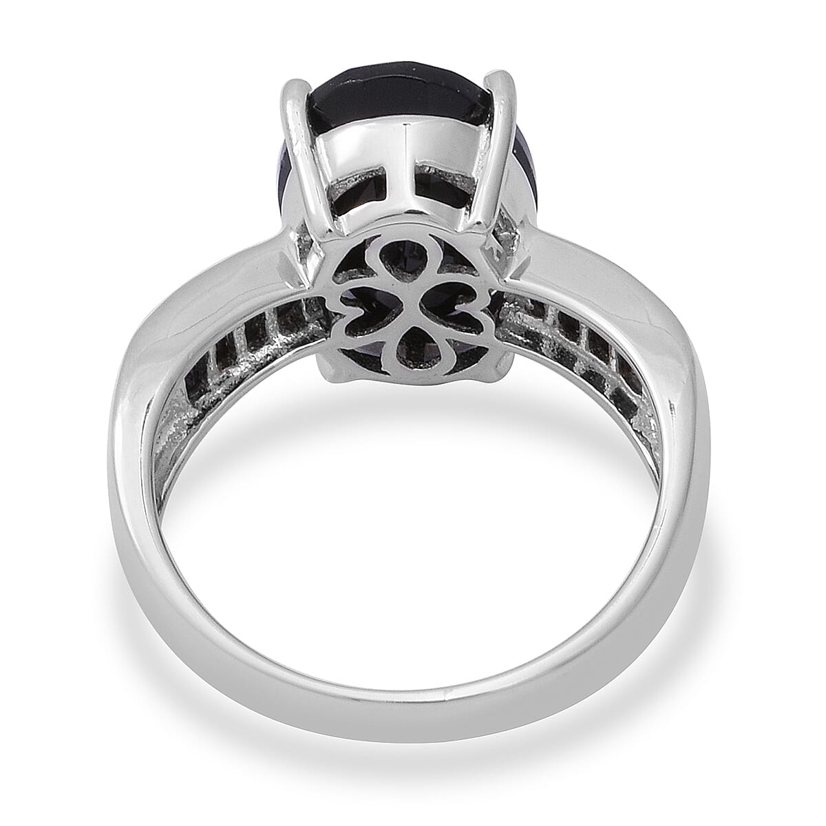 AAA Boi Ploi Black Spinel (Ovl and Bgt) Ring in Rhodium Overlay Sterling Silver 8.20 Ct.